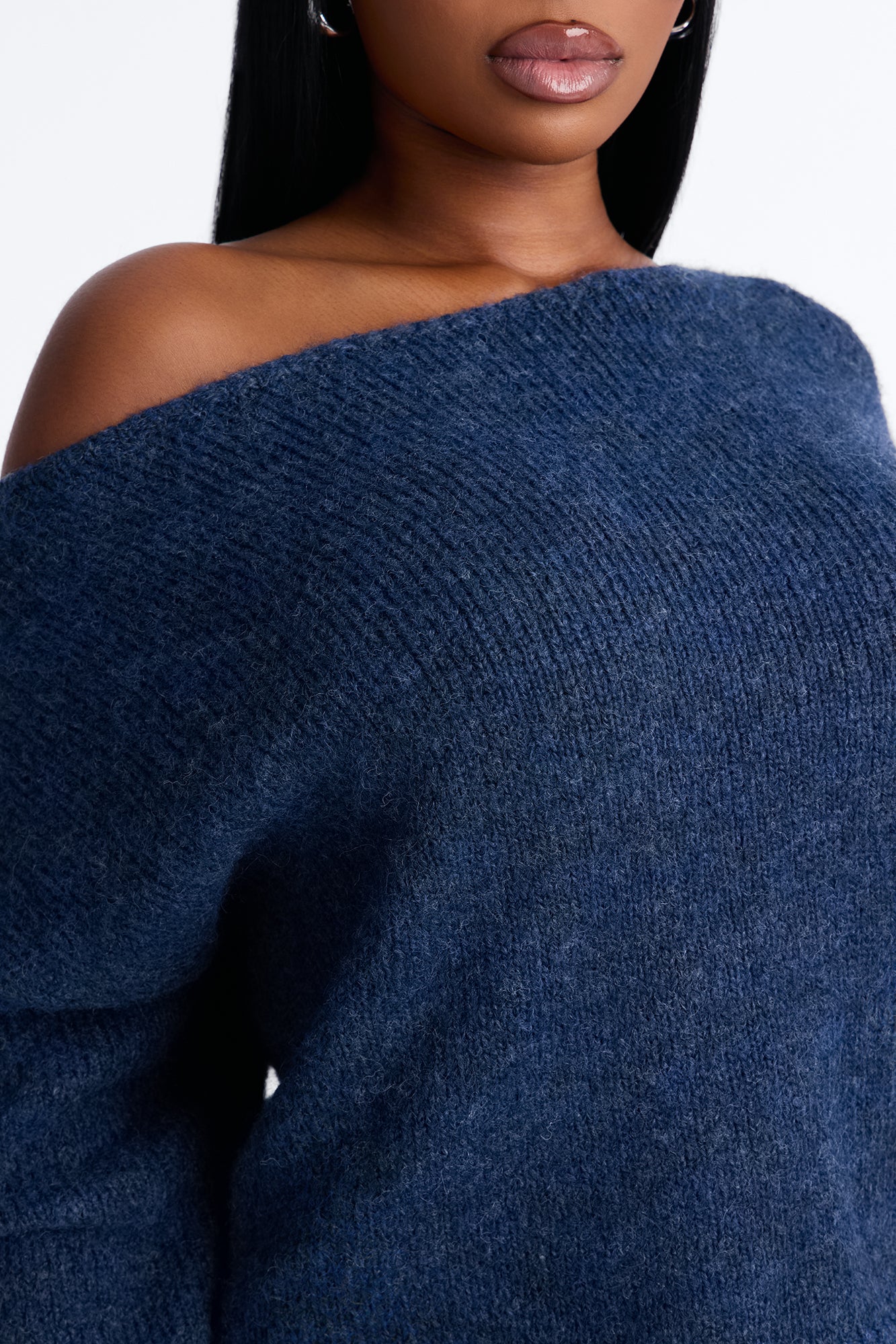 Lenah One Shoulder Pullover Sweater - Blue