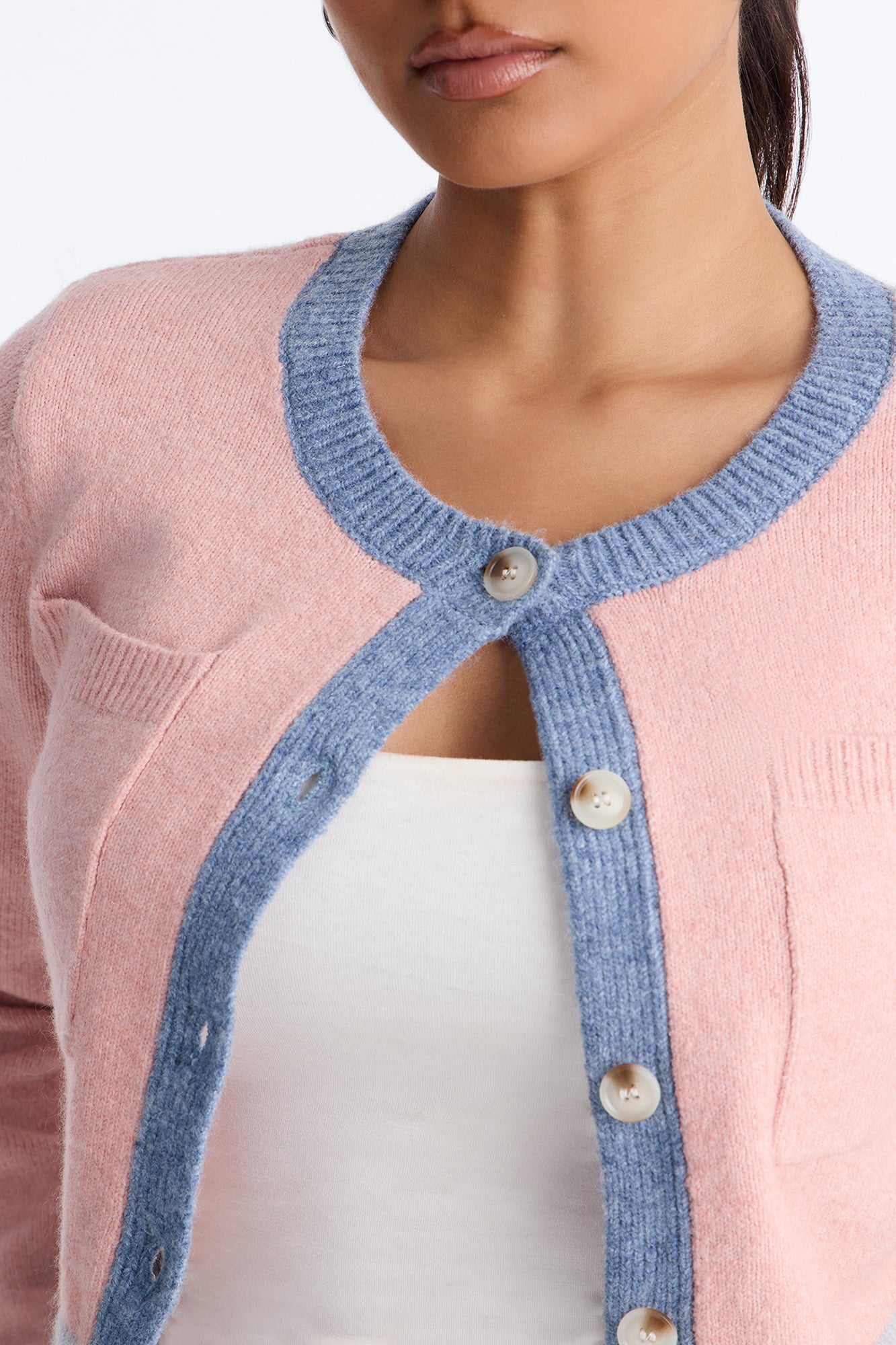 Blushing Button Up Cropped Cardigan - Pink/combo
