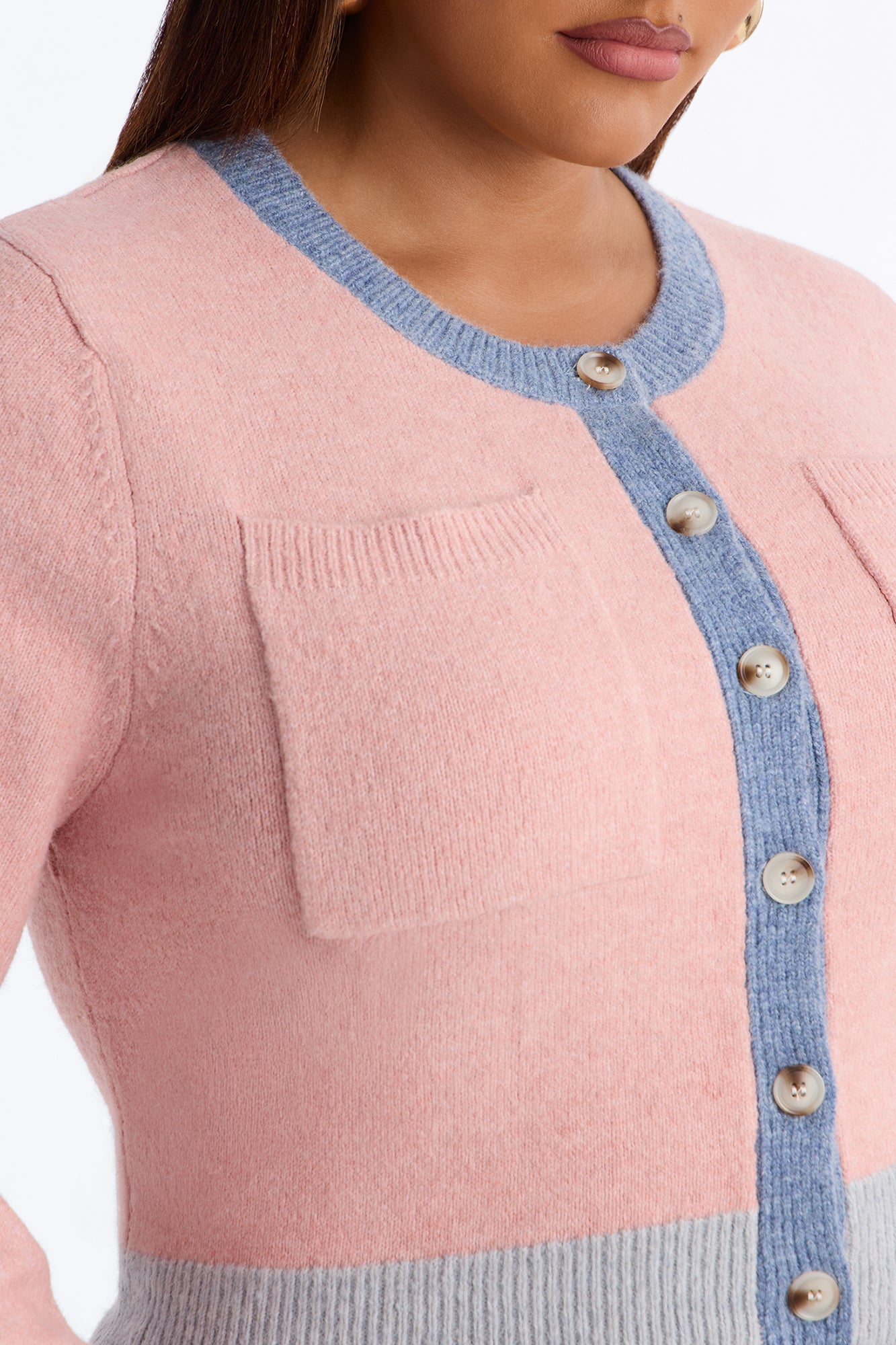 Blushing Button Up Cropped Cardigan - Pink/combo