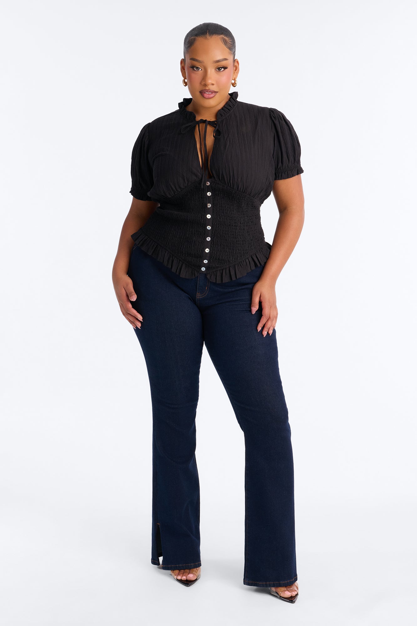 Give To You Smocked Puff Sleeve Blouse - Black