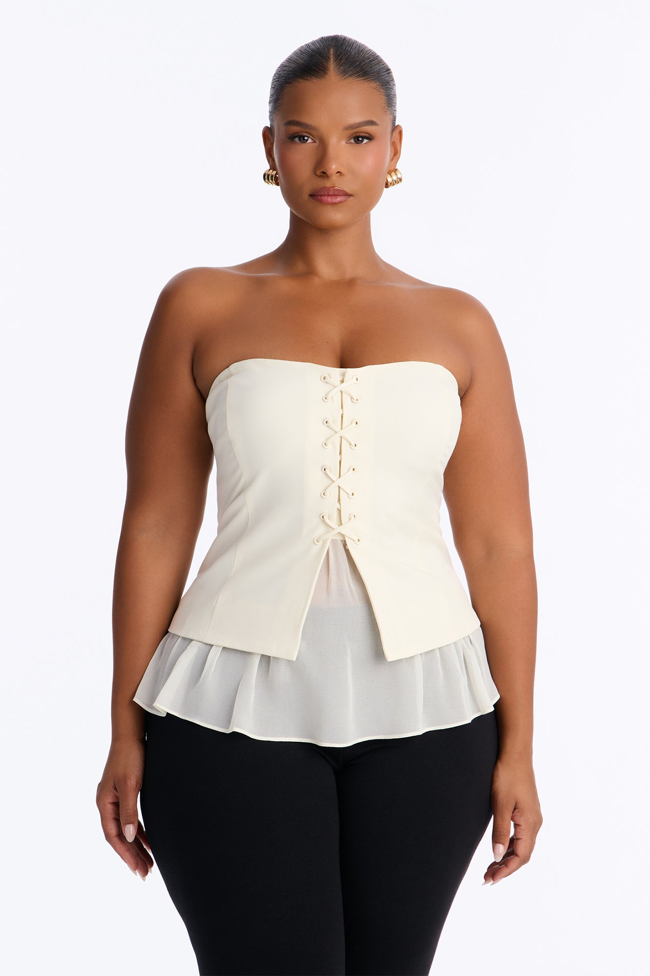 Affectionate Call Lace Up Top - Ivory