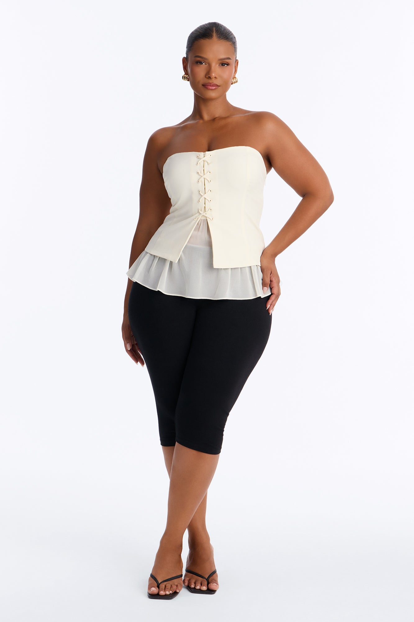 Affectionate Call Lace Up Top - Ivory
