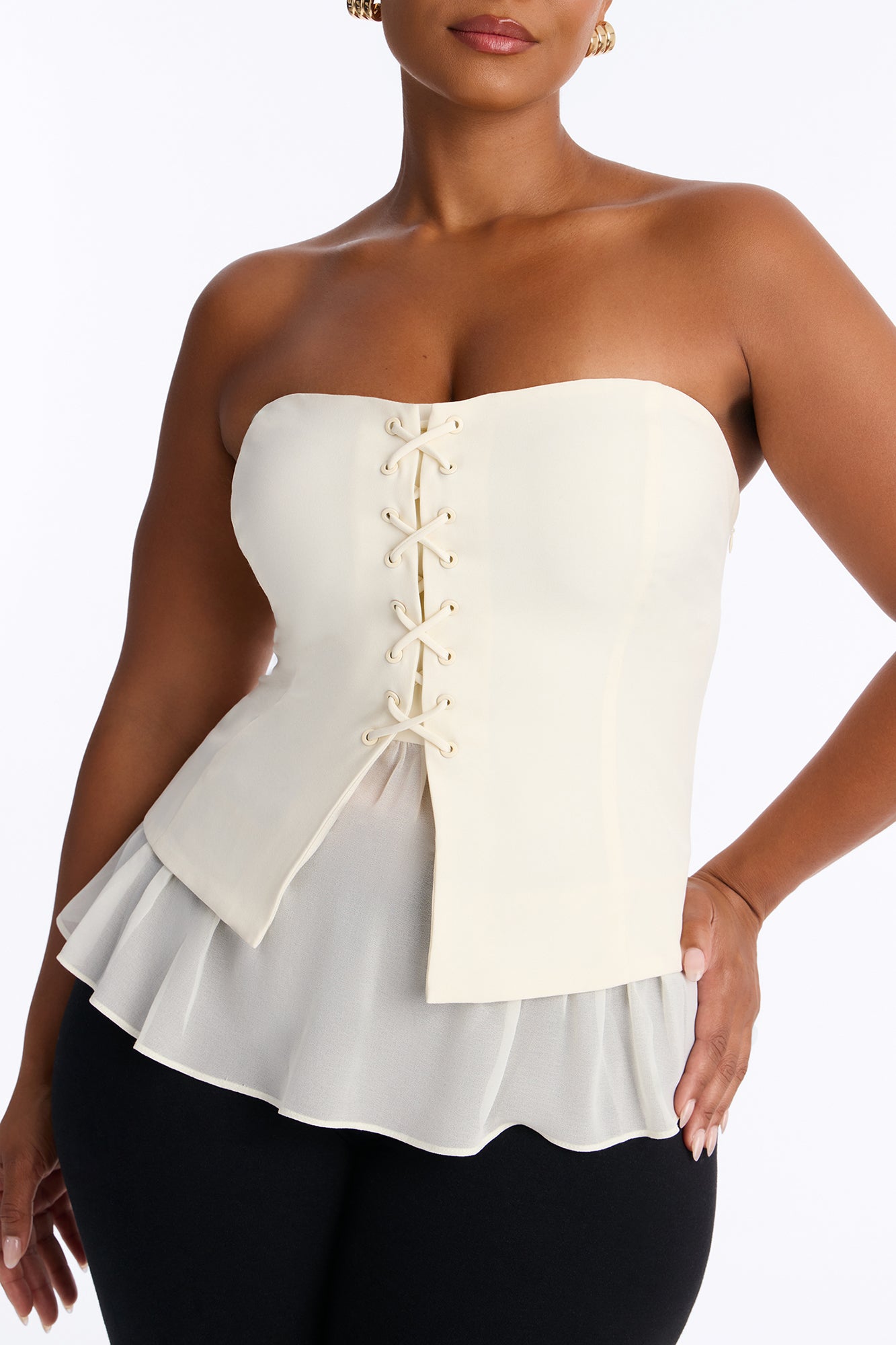 Affectionate Call Lace Up Top - Ivory