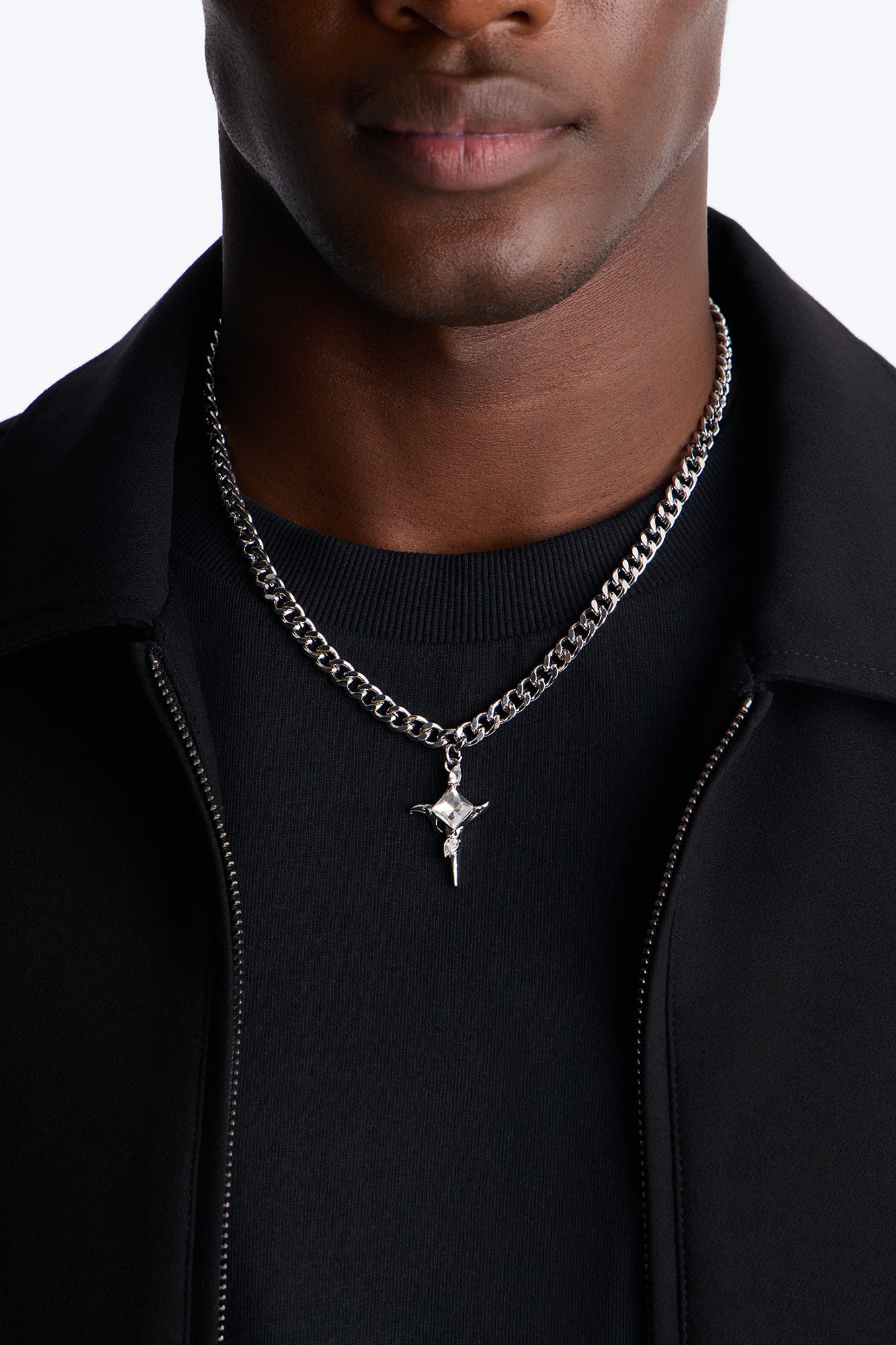 Rhinestone Cross Necklace - Silver