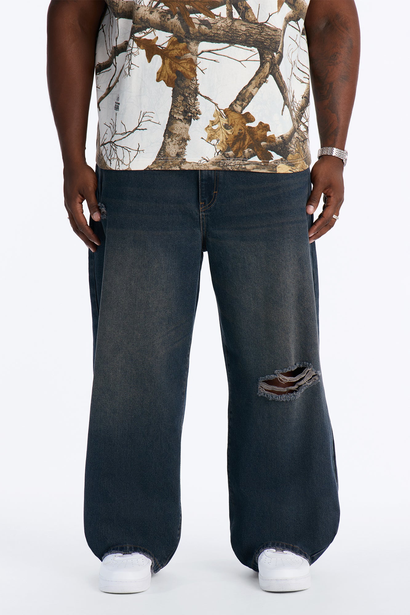 Baggy Edinburgh Distressed Jeans - Dark Wash