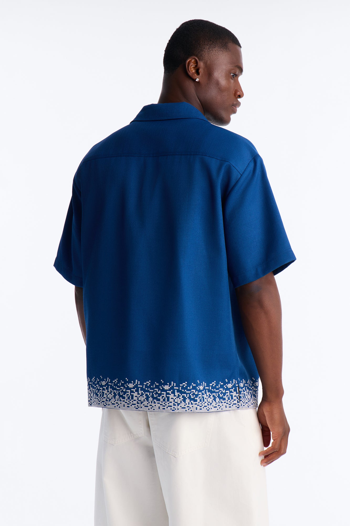 Relaxed Cascade Embroidered Cuban Button Up Shirt - Navy/combo