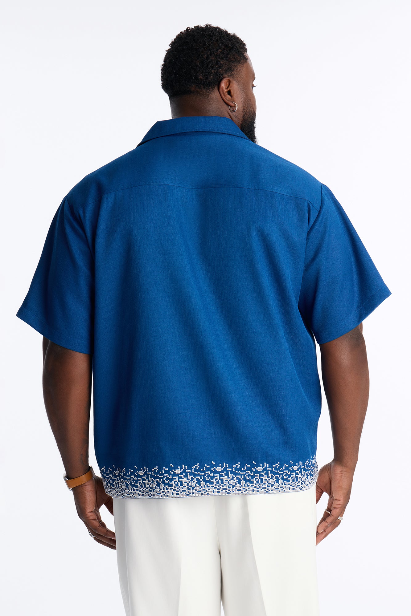 Relaxed Cascade Embroidered Cuban Button Up Shirt - Navy/combo