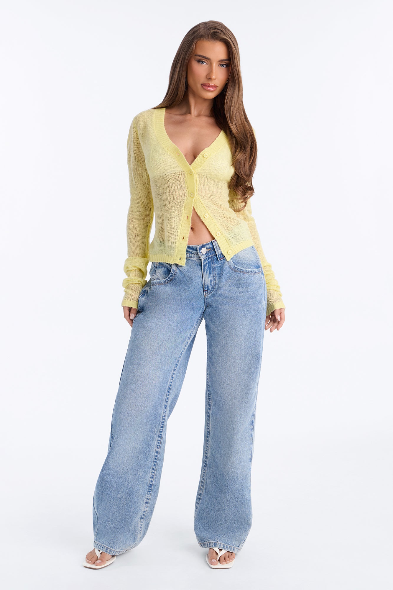 Sheer Me Out Long Sleeve Button Up Cardigan Sweater - Butter Yellow