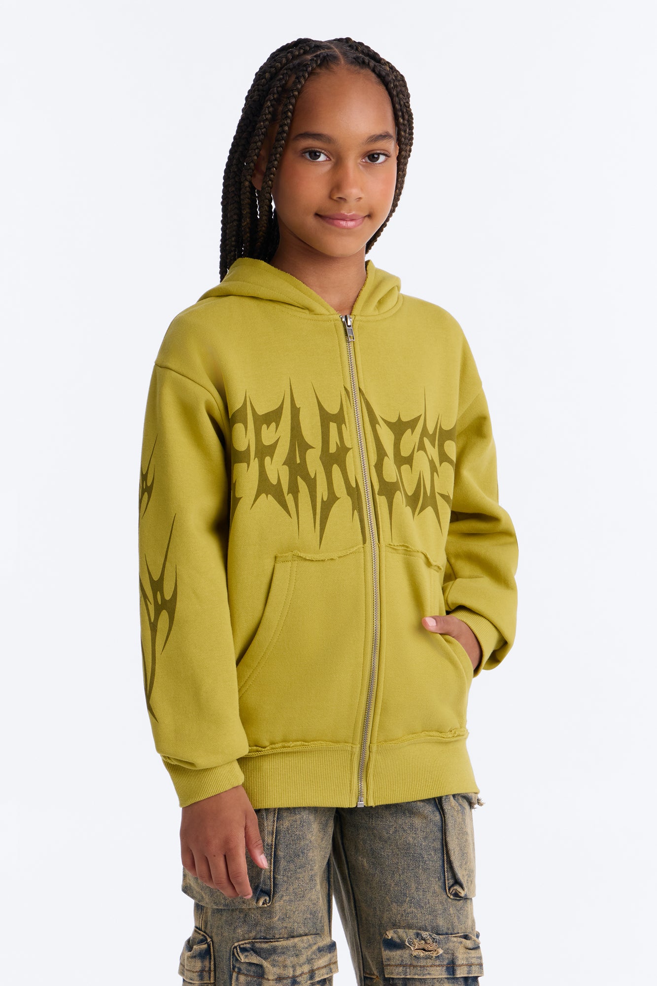 Mini Fearless Club Washed Fleece Hoodie - Chartreuse