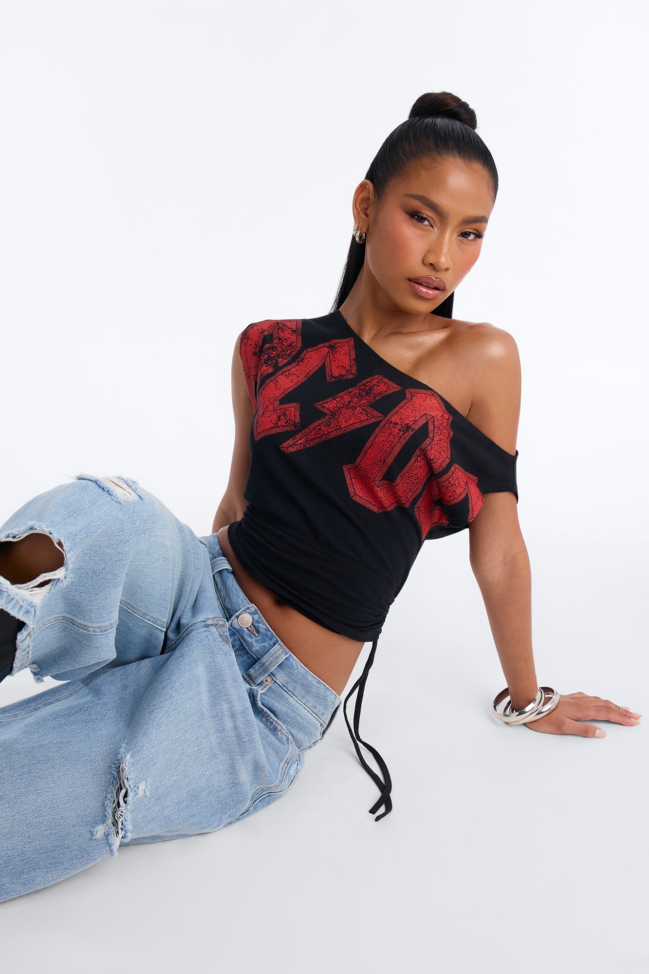 ACDC Ruched Off Shoulder Top - Black