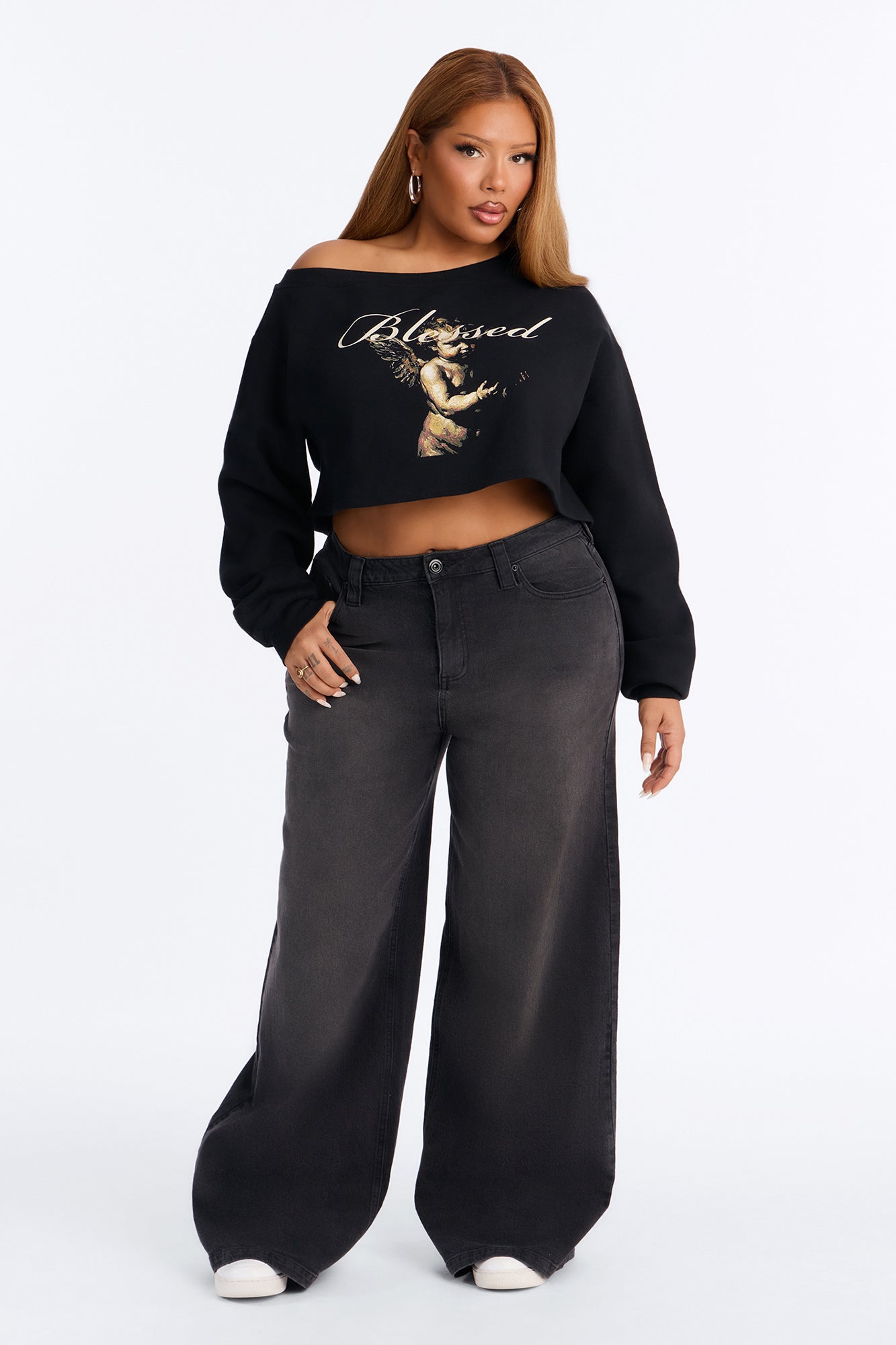 Always Blessed Cropped Sweatshirt - Black