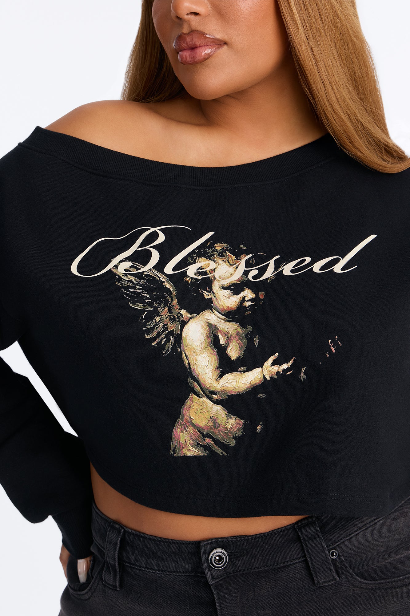 Always Blessed Cropped Sweatshirt - Black