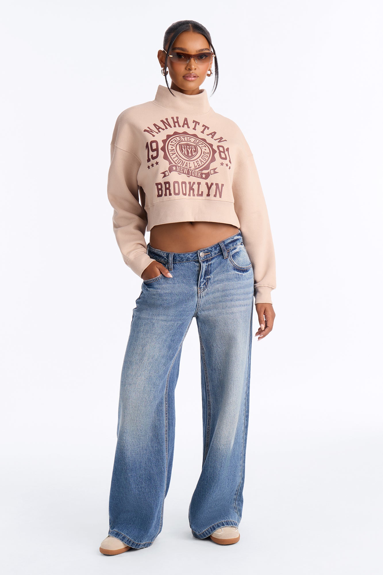 Manhattan 1981 Mock Neck Sweatshirt - Taupe
