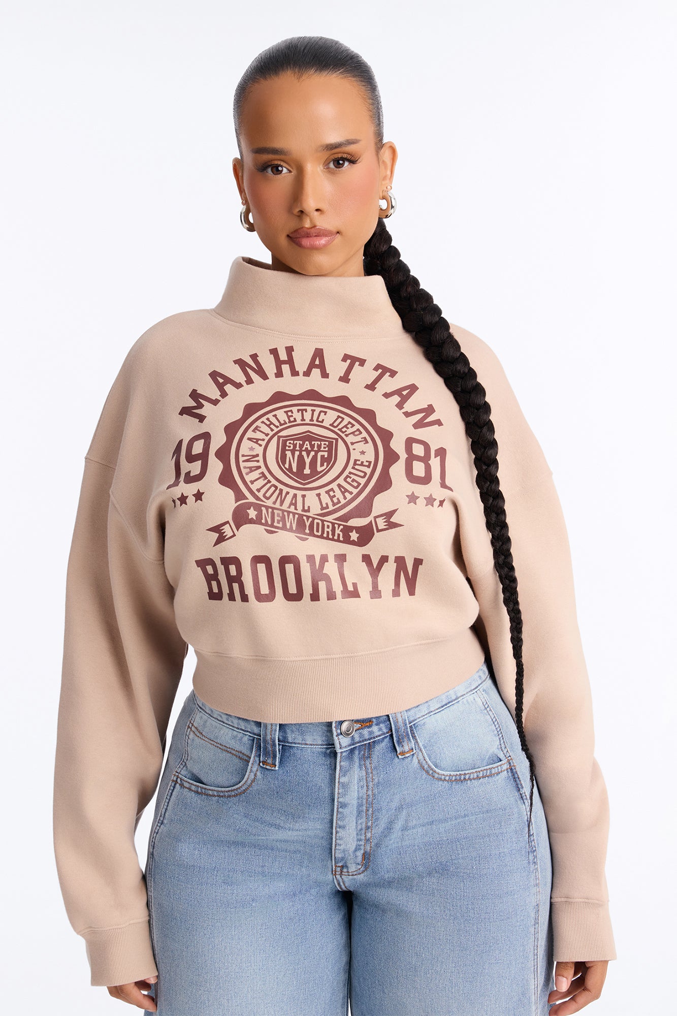 Manhattan 1981 Mock Neck Sweatshirt - Taupe
