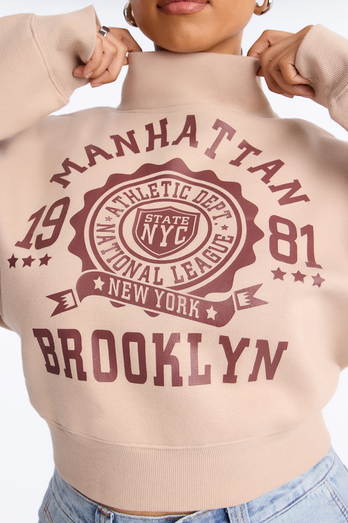 Manhattan 1981 Mock Neck Sweatshirt - Taupe