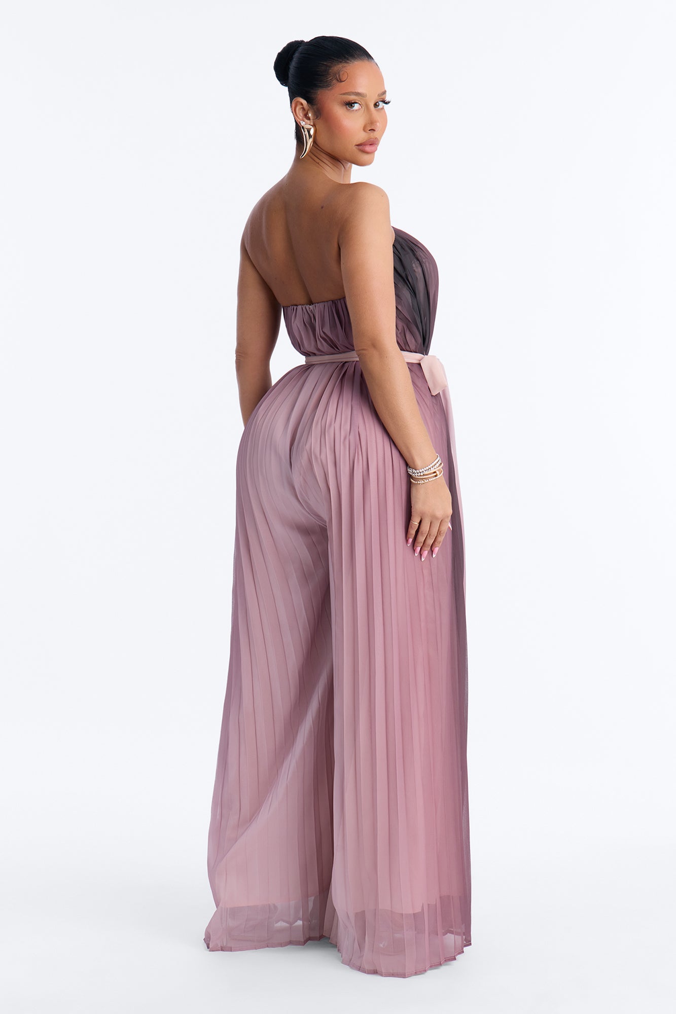Shelly Chiffon Wide Leg Jumpsuit - Brown