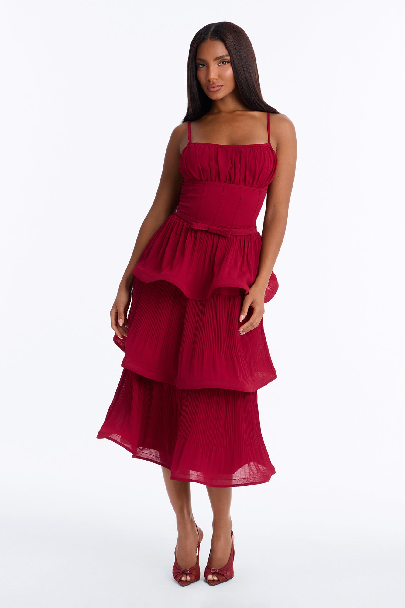 Lilia Tiered Midi Dress - Plum