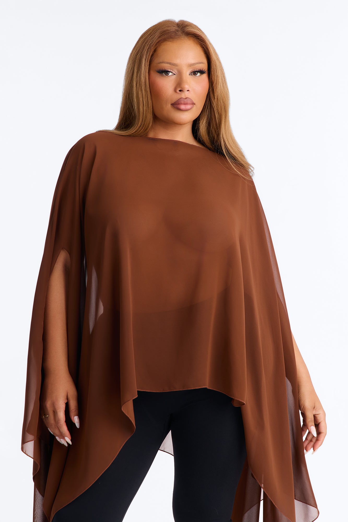 Get In Line Long Chiffon Kimono Top - Chocolate