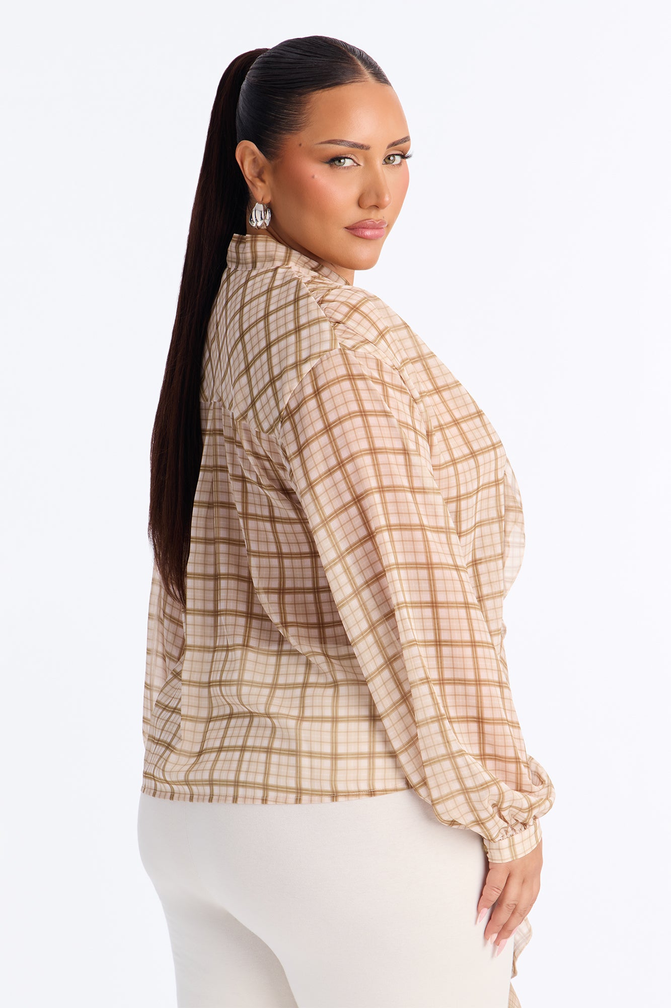 Rosalina Ruffled Plaid Chiffon Blouse - Olive/combo
