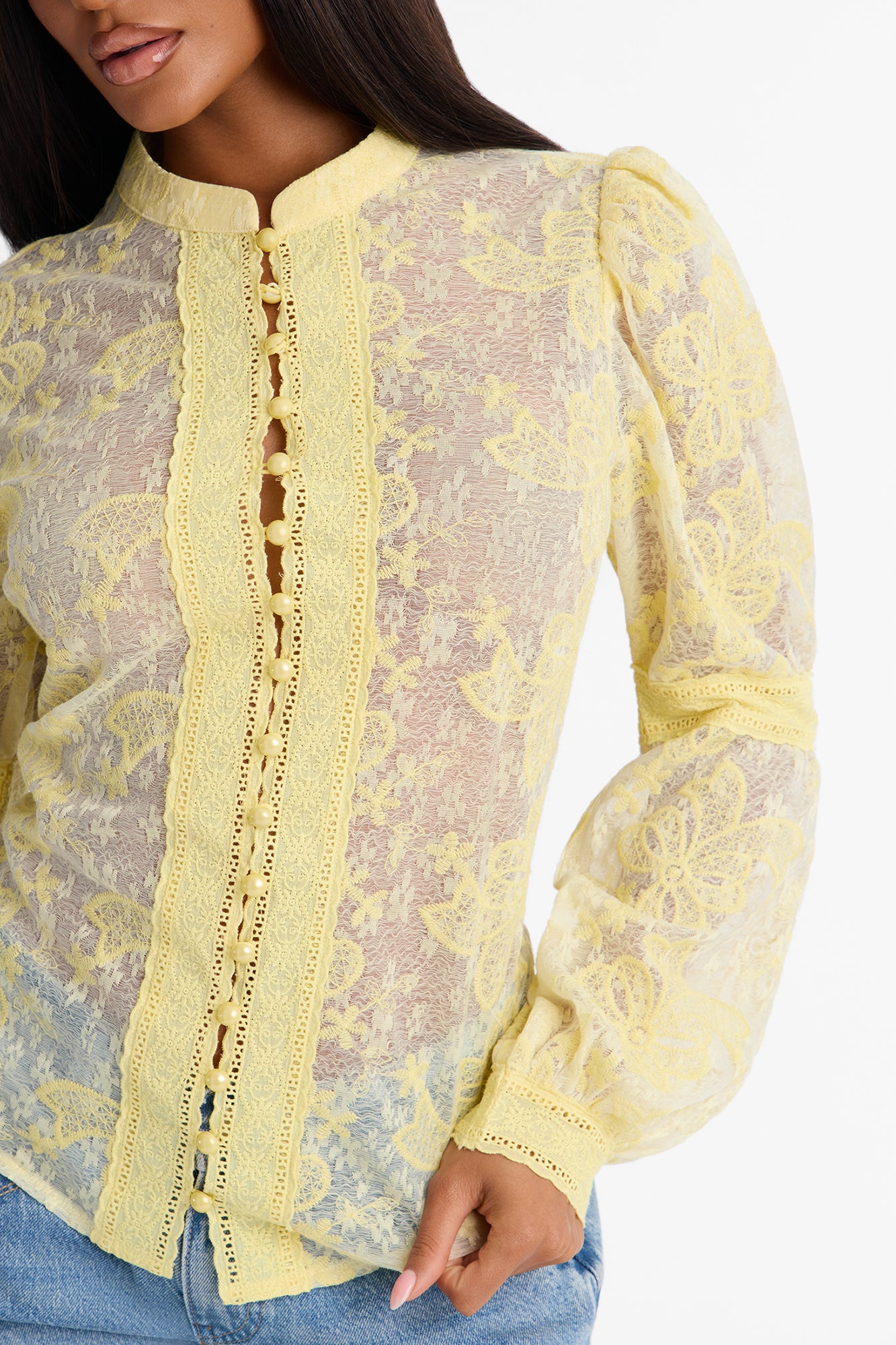First Impression Floral Lace Shirt - Butter Yellow