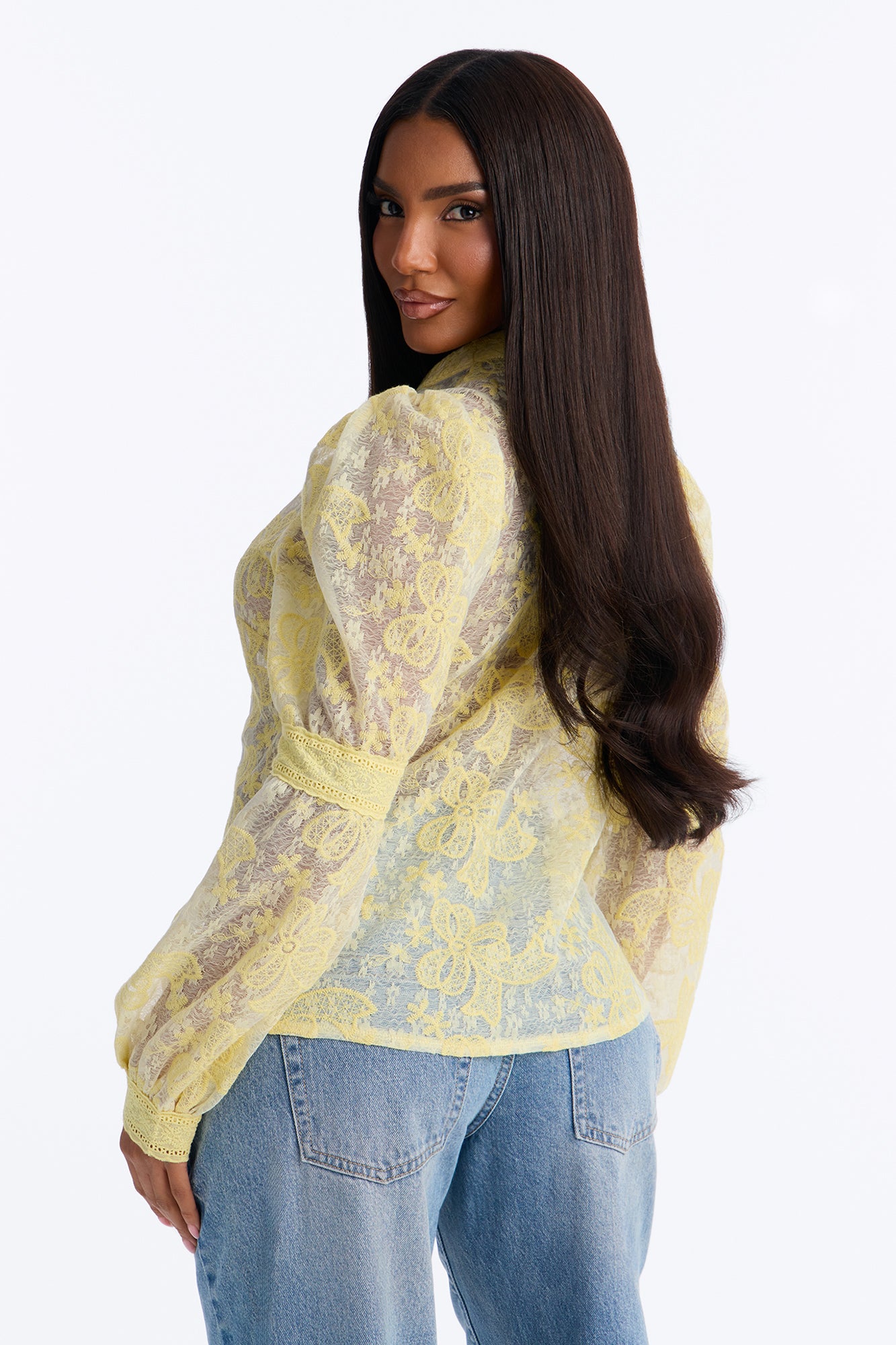 First Impression Floral Lace Shirt - Butter Yellow