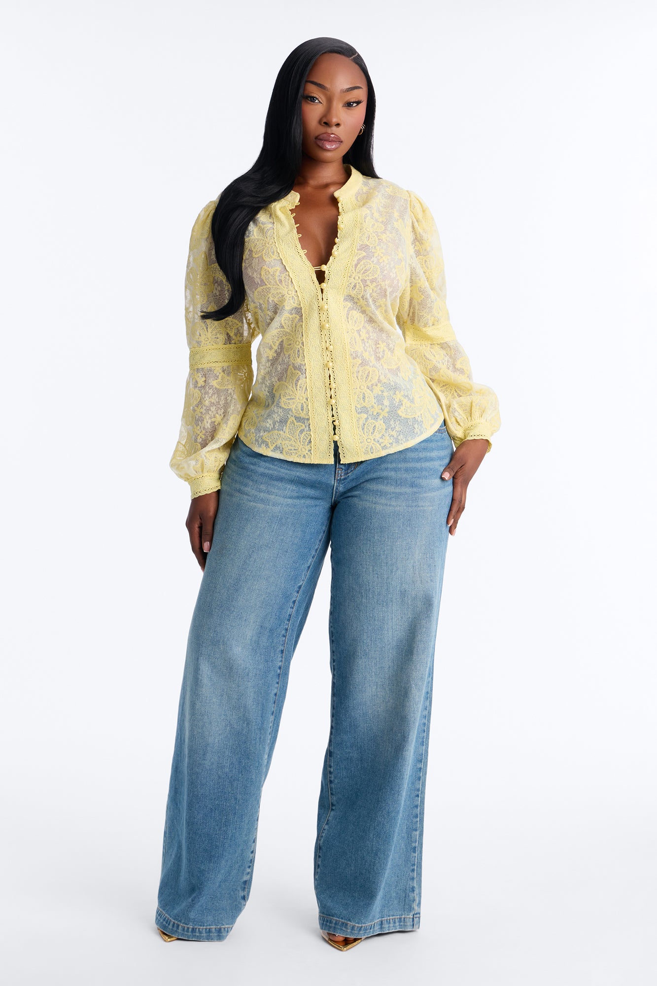 First Impression Floral Lace Shirt - Butter Yellow