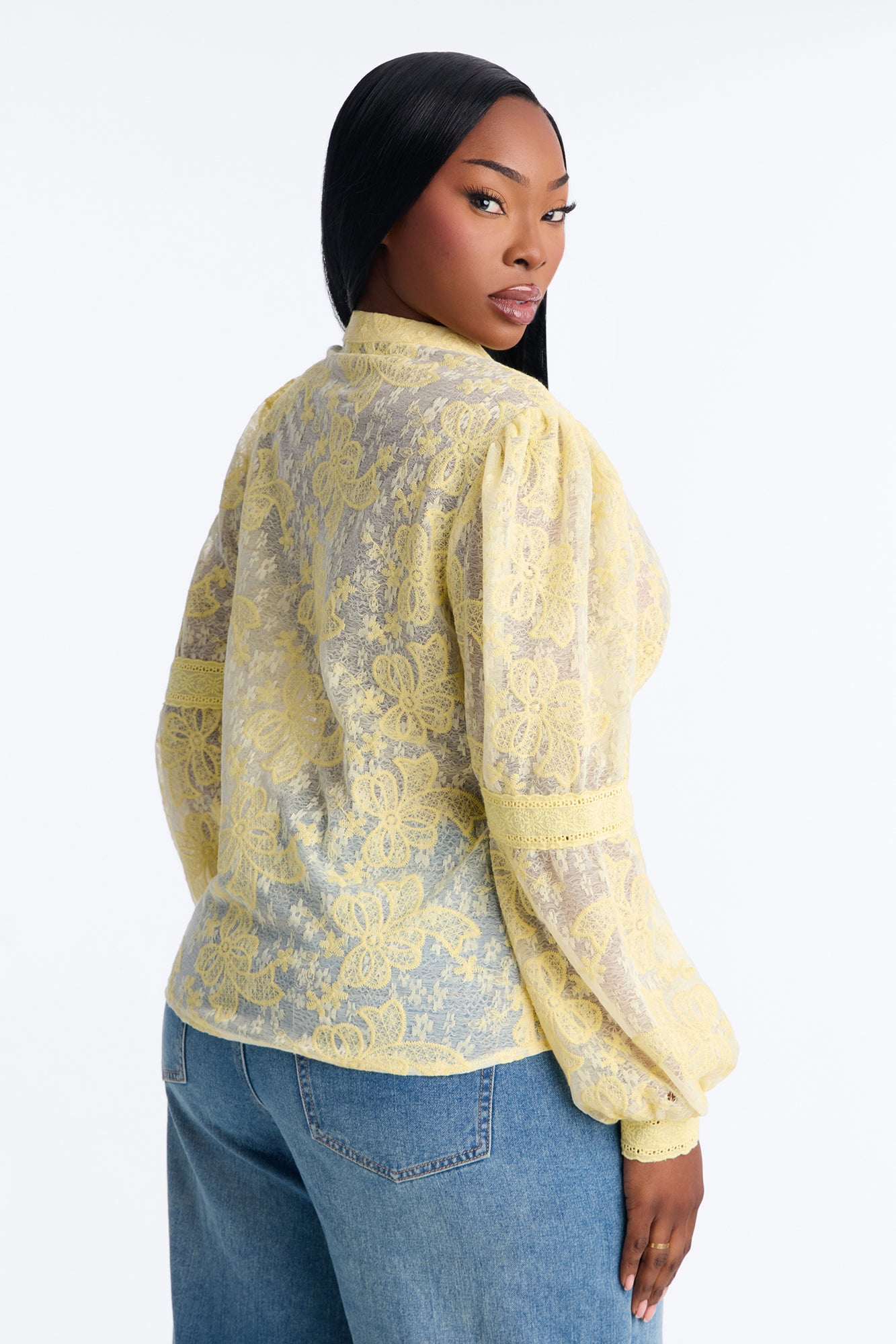 First Impression Floral Lace Shirt - Butter Yellow