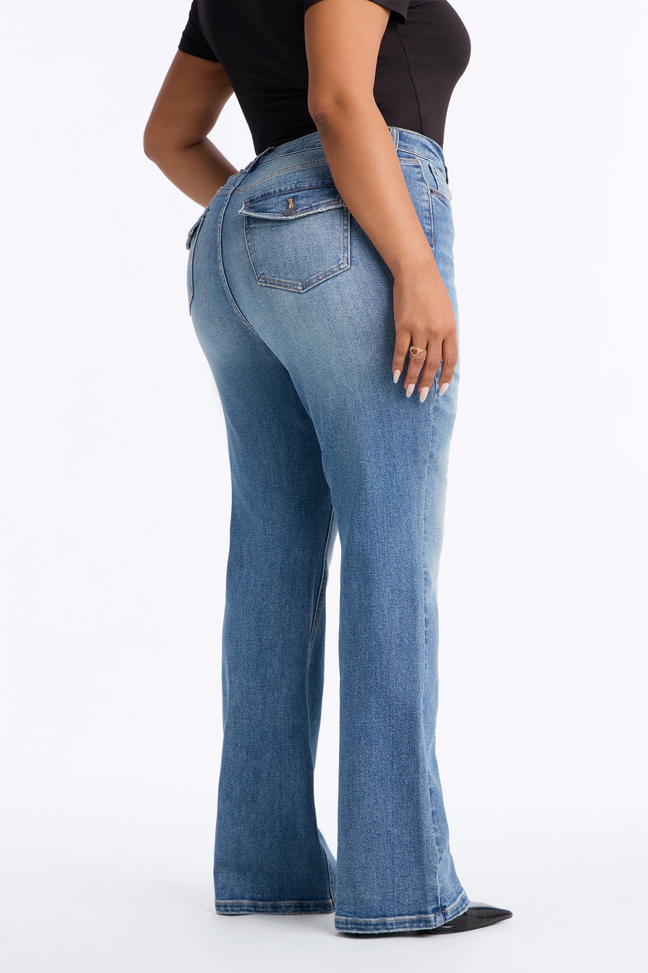 Nevada Mid Rise Stretch Flare Jeans - Medium Wash