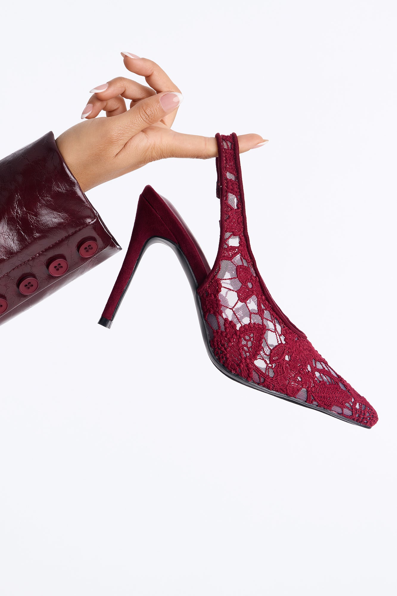 Kyan Lace Slingback Pumps - Burgundy