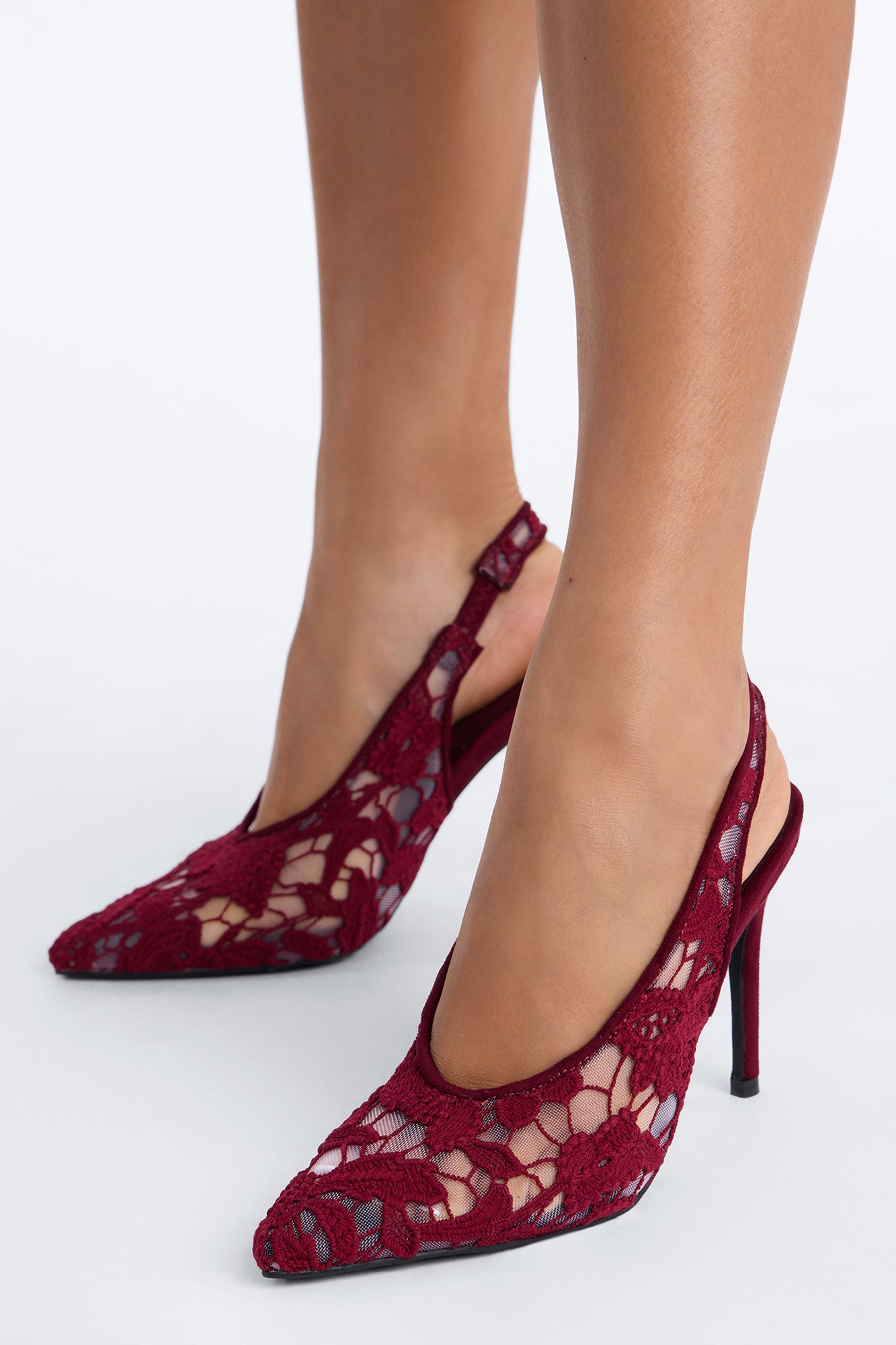 Kyan Lace Slingback Pumps - Burgundy