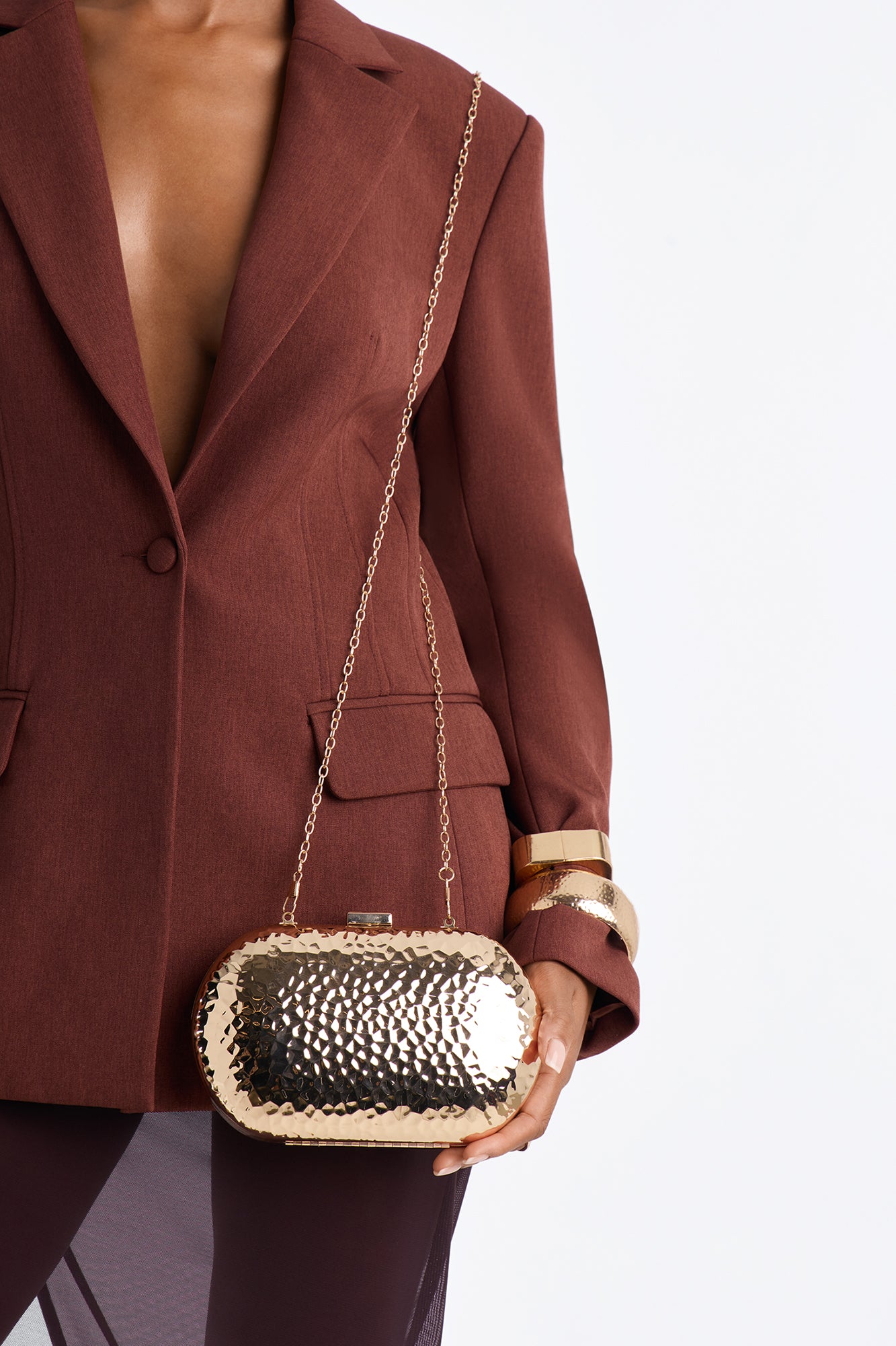 Forged Icon Metal Clutch Handbag - Gold