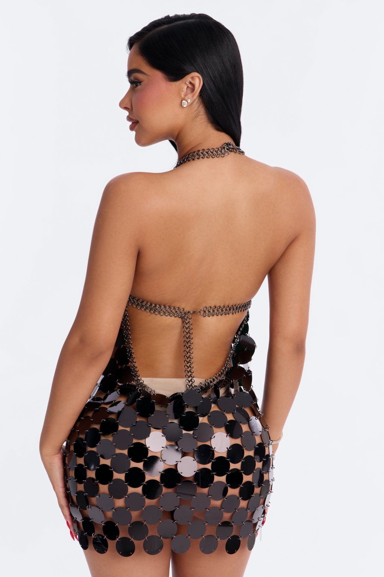Own The Night Backless Chainmail Mini Dress - Black