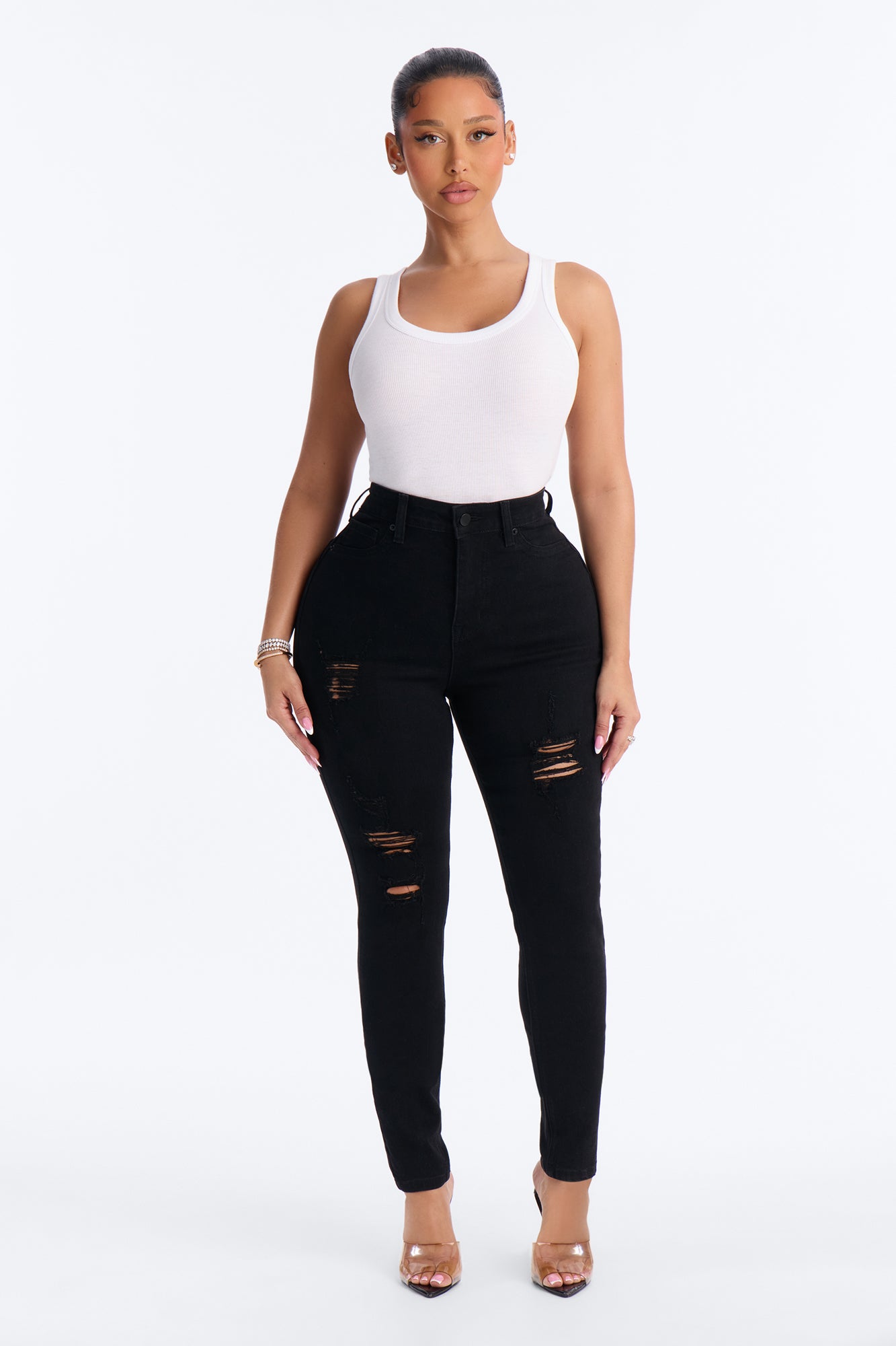 Tall Miami Booty Lifting Ripped High Rise Stretch Skinny Jeans - Black