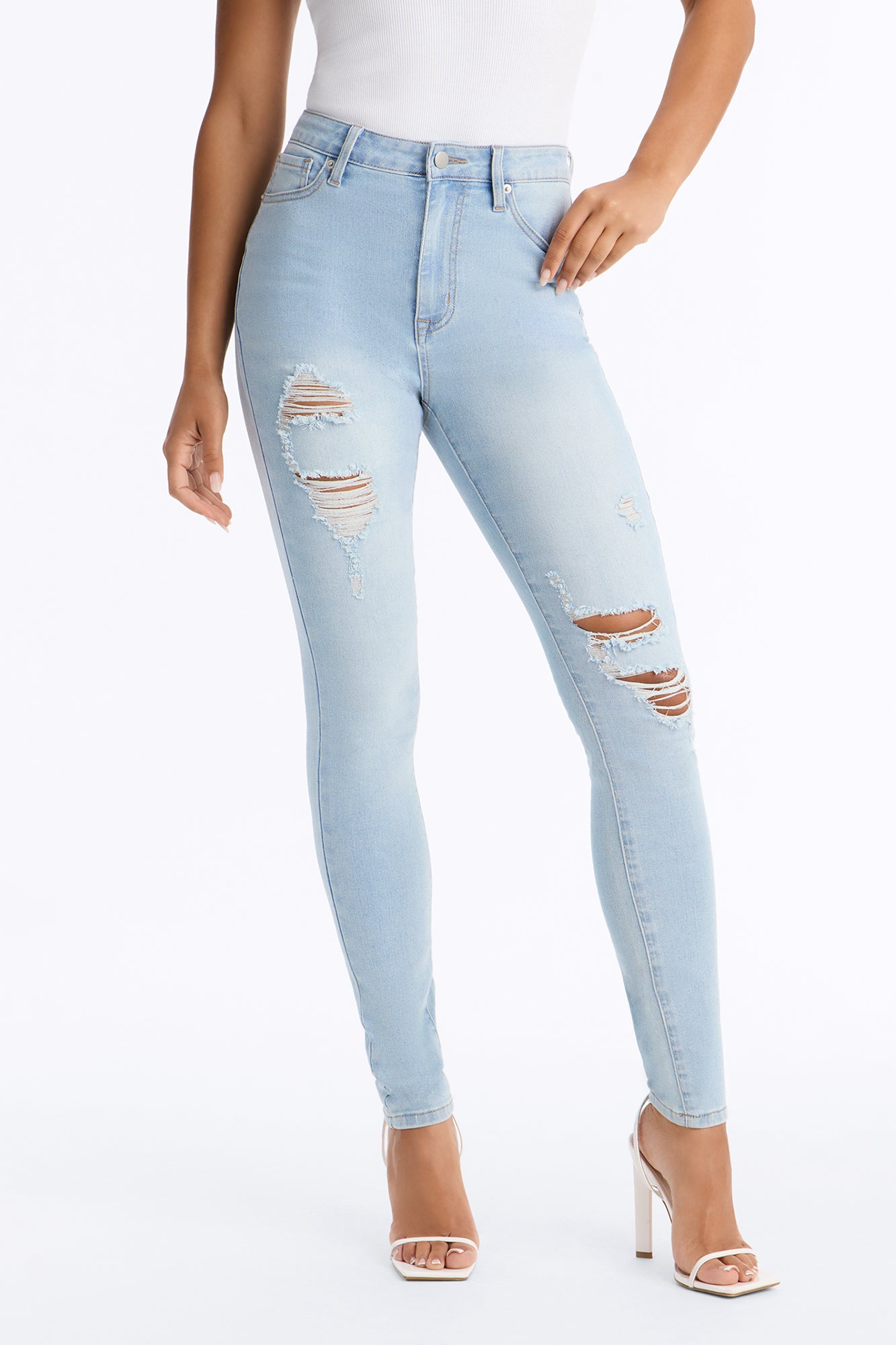 Tall Dakota Ripped High Rise Stretch Skinny Jeans - Light Wash