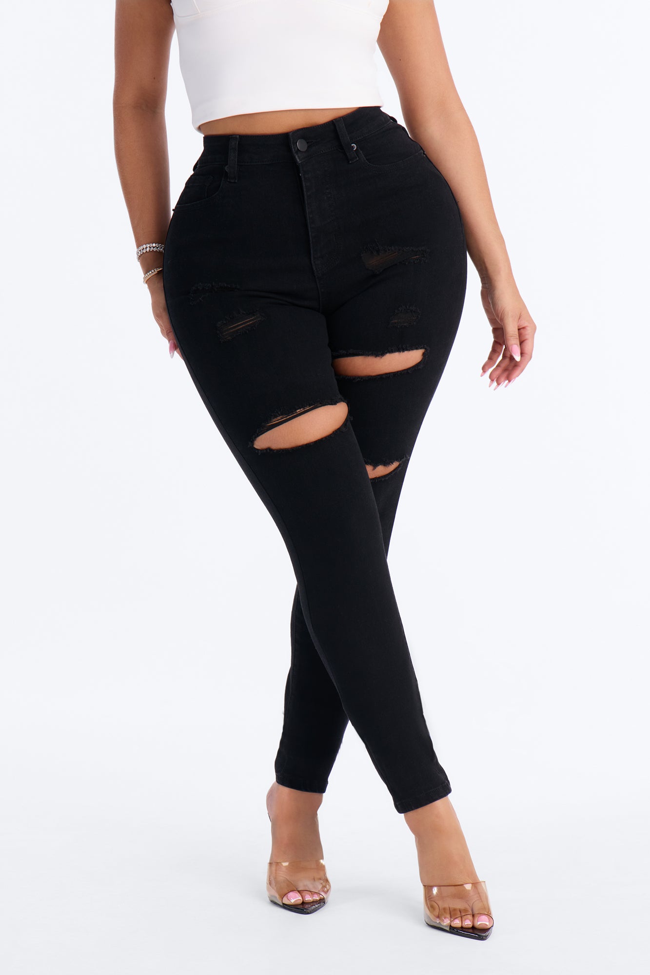Tall Decker Ripped High Rise Stretch Skinny Jeans - Black