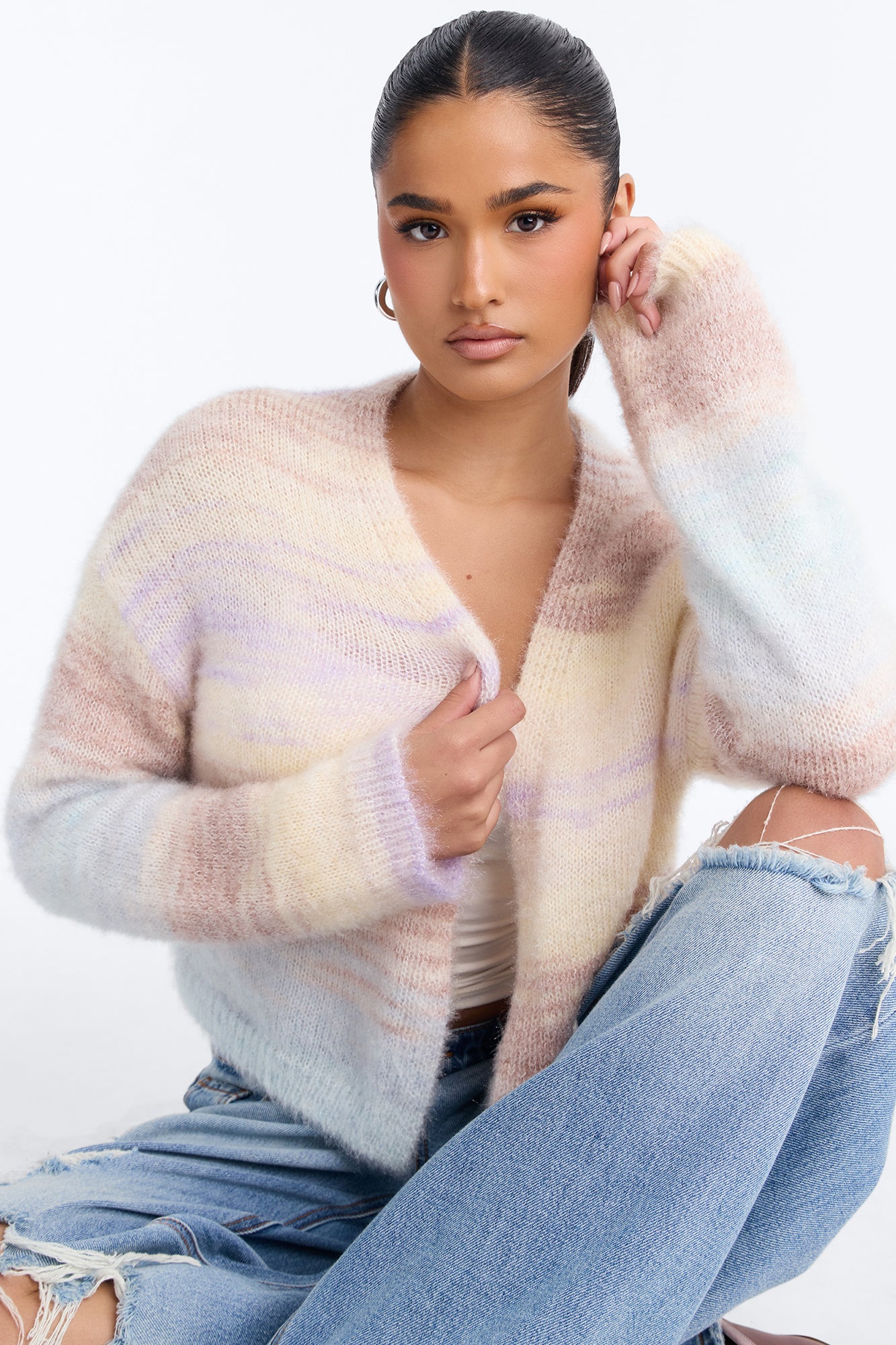 Sabriya Spacedye Cropped Cardigan - Blue/combo