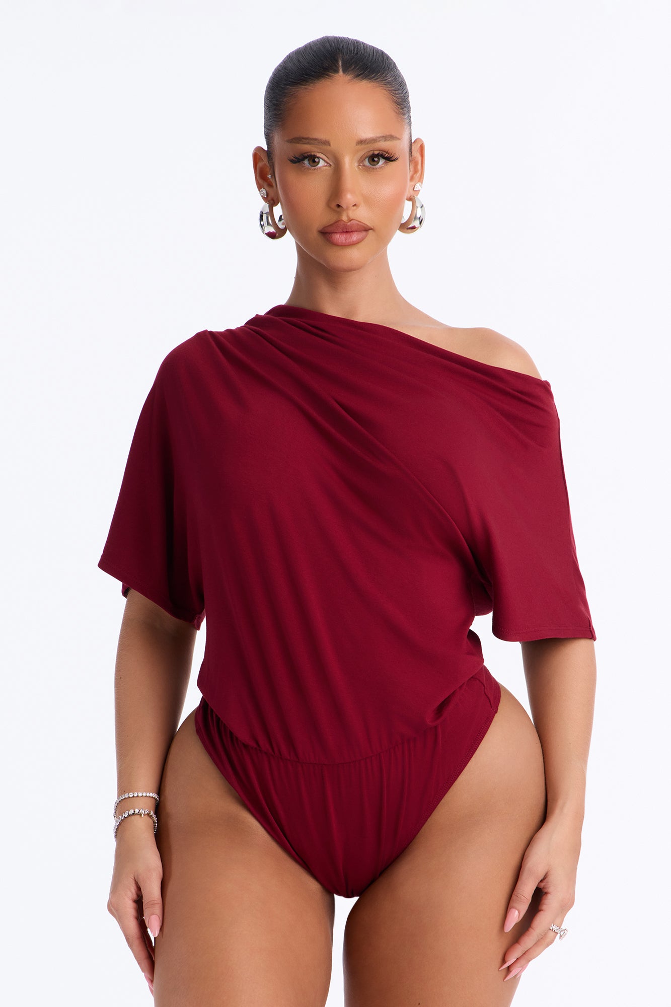Flatter Me Off Shoulder Bodysuit - Wine