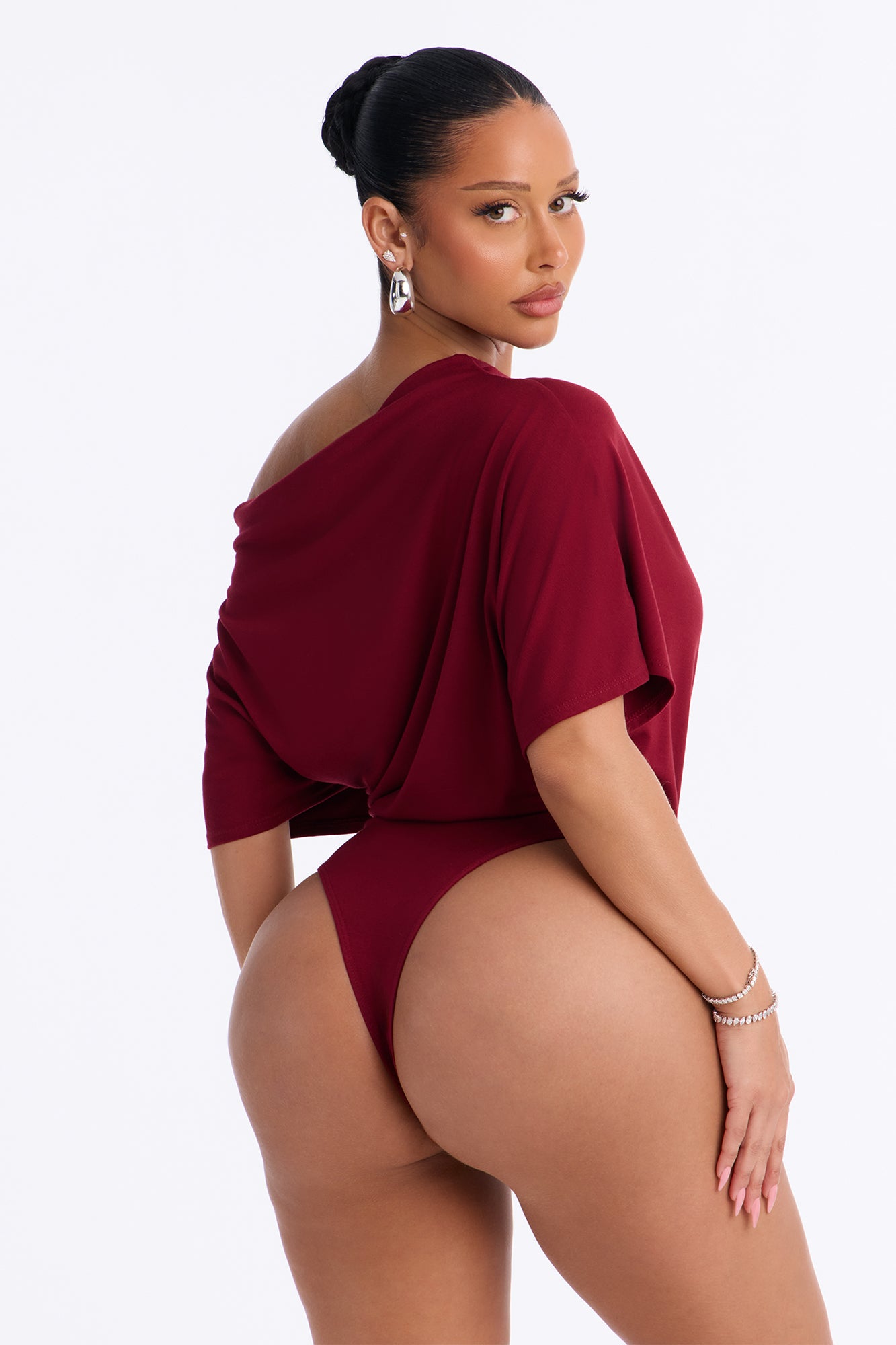 Flatter Me Off Shoulder Bodysuit - Wine