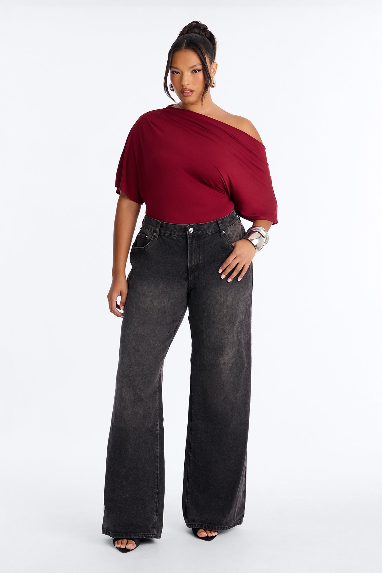 Flatter Me Off Shoulder Bodysuit - Wine