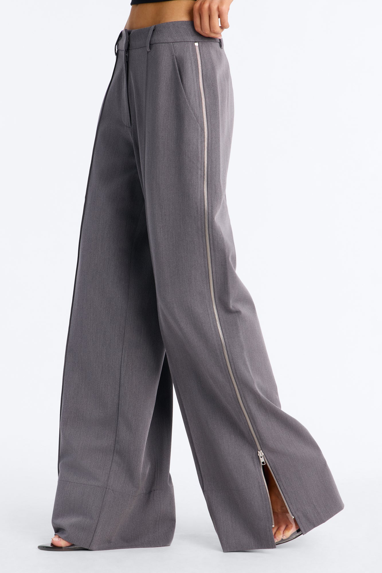 Parker High Rise Zipper Wide Leg Trouser Pant - Charcoal