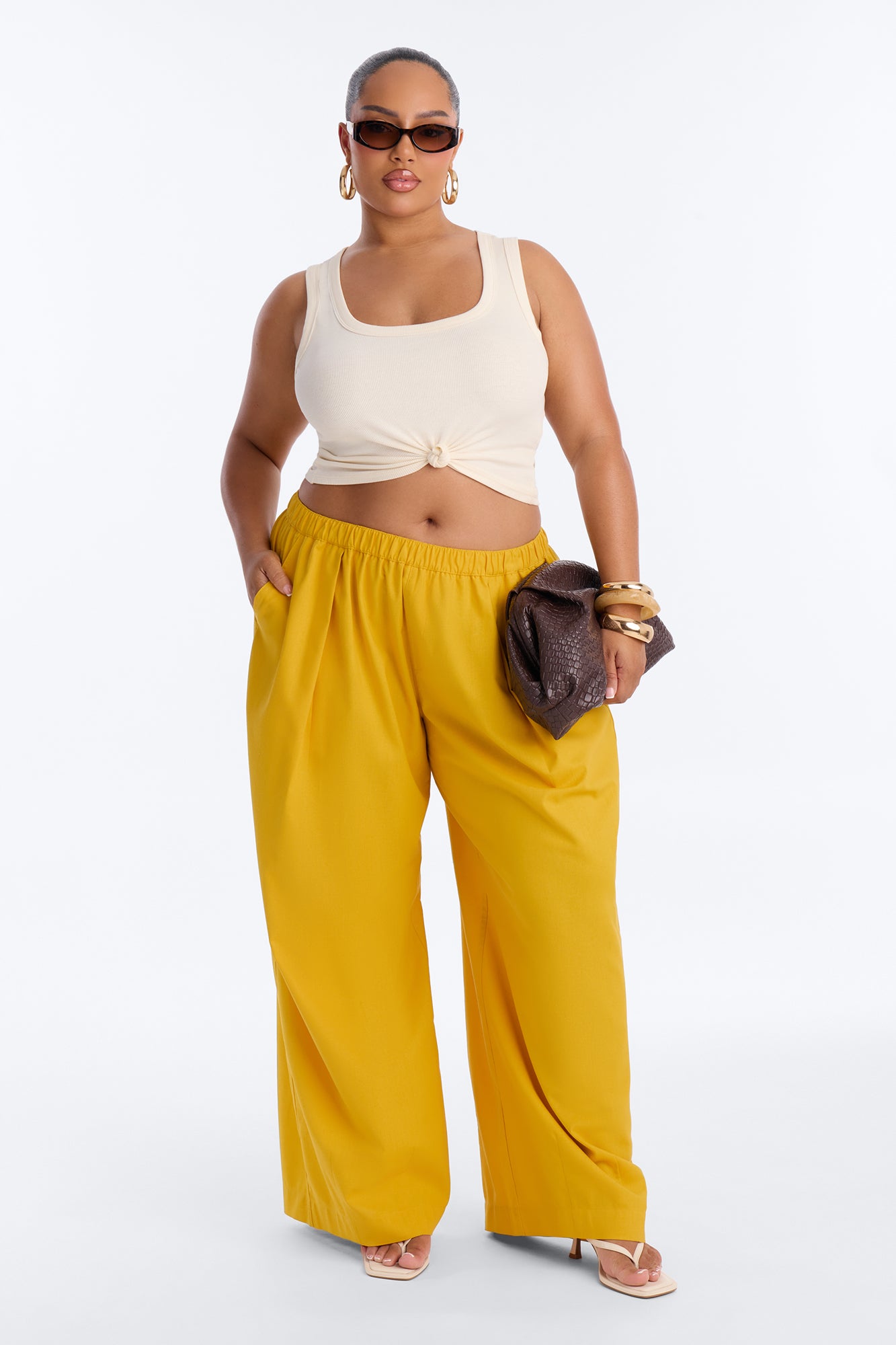 Brandi Low Rise Pull On Wide Leg Pant - Mustard