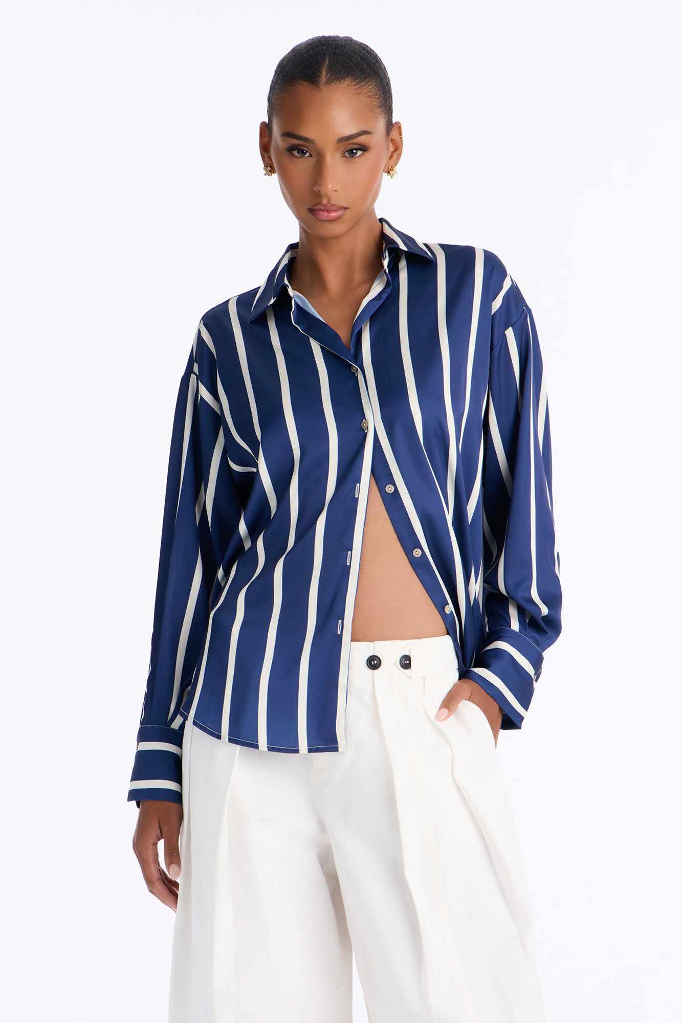 Bayside Satin Shirt - Navy/combo