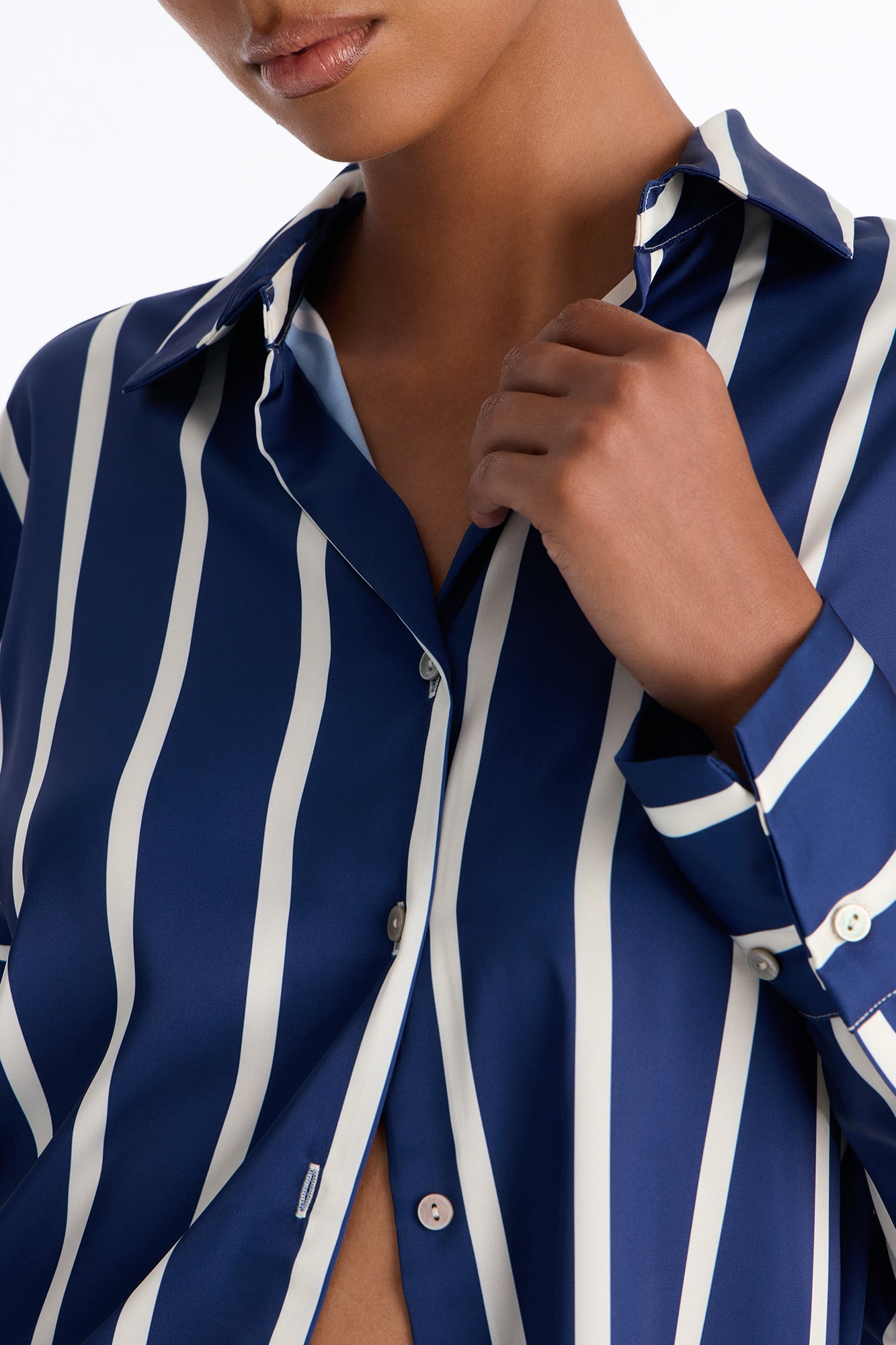 Bayside Satin Shirt - Navy/combo