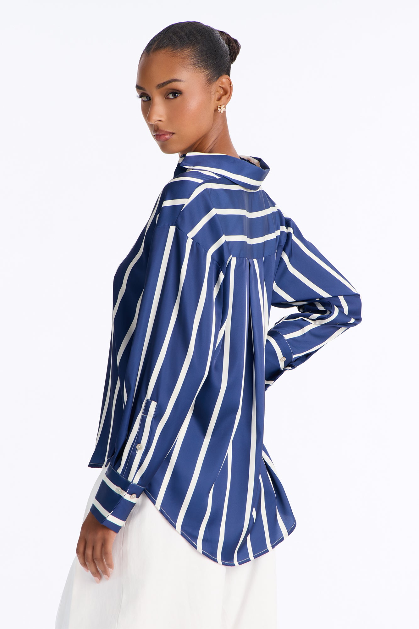Bayside Satin Shirt - Navy/combo