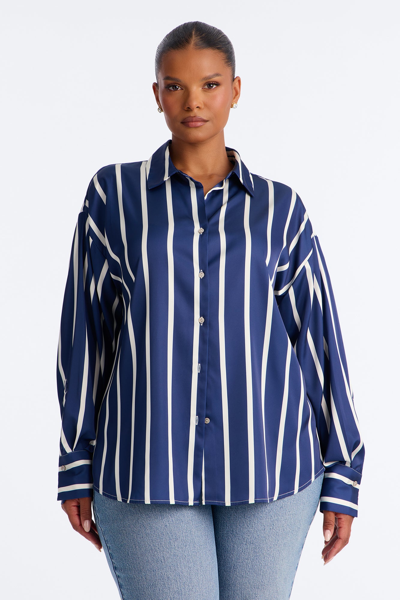 Bayside Satin Shirt - Navy/combo