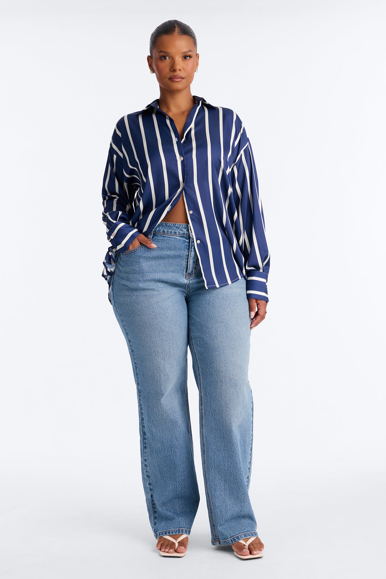 Bayside Satin Shirt - Navy/combo