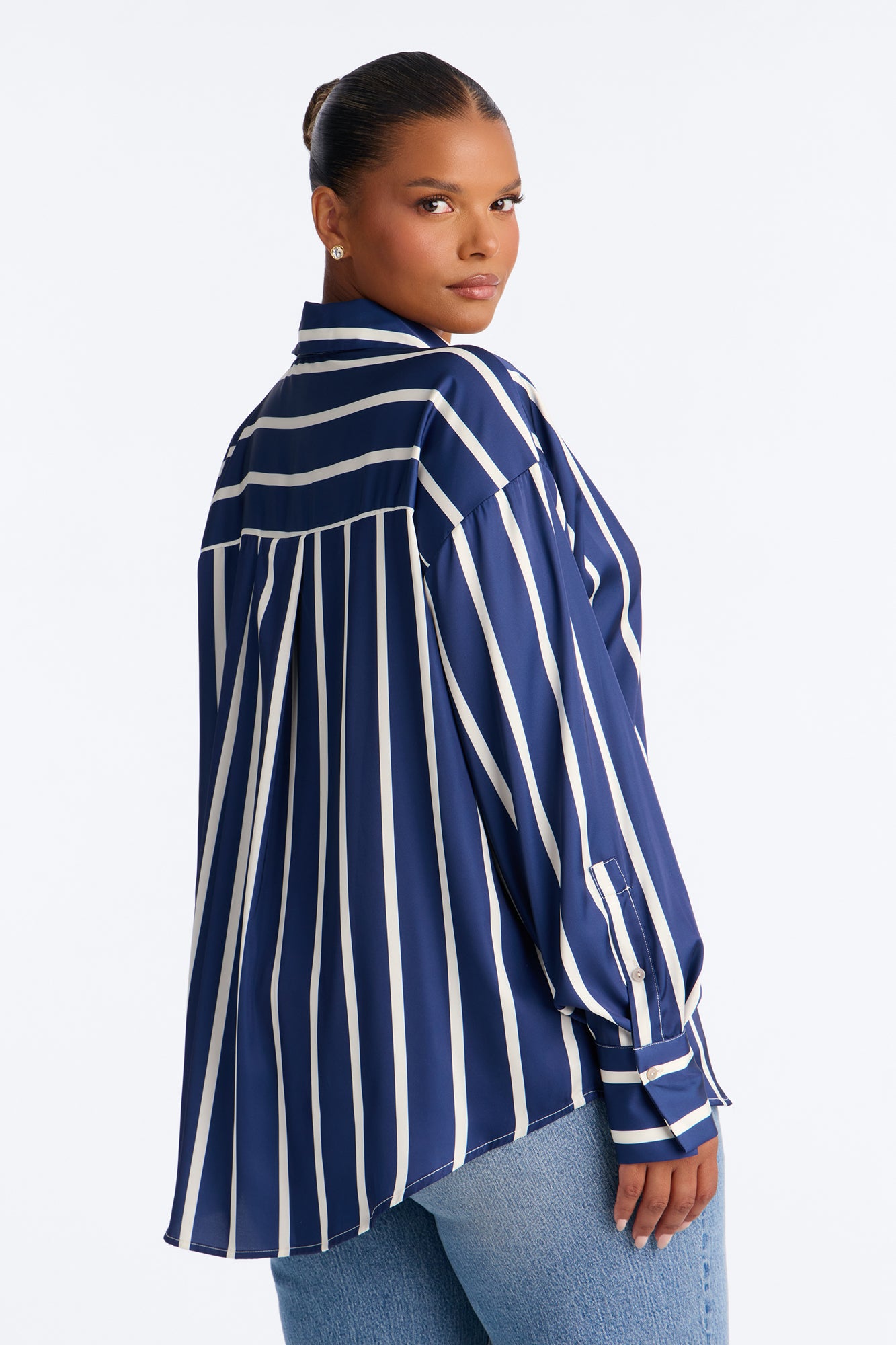 Bayside Satin Shirt - Navy/combo
