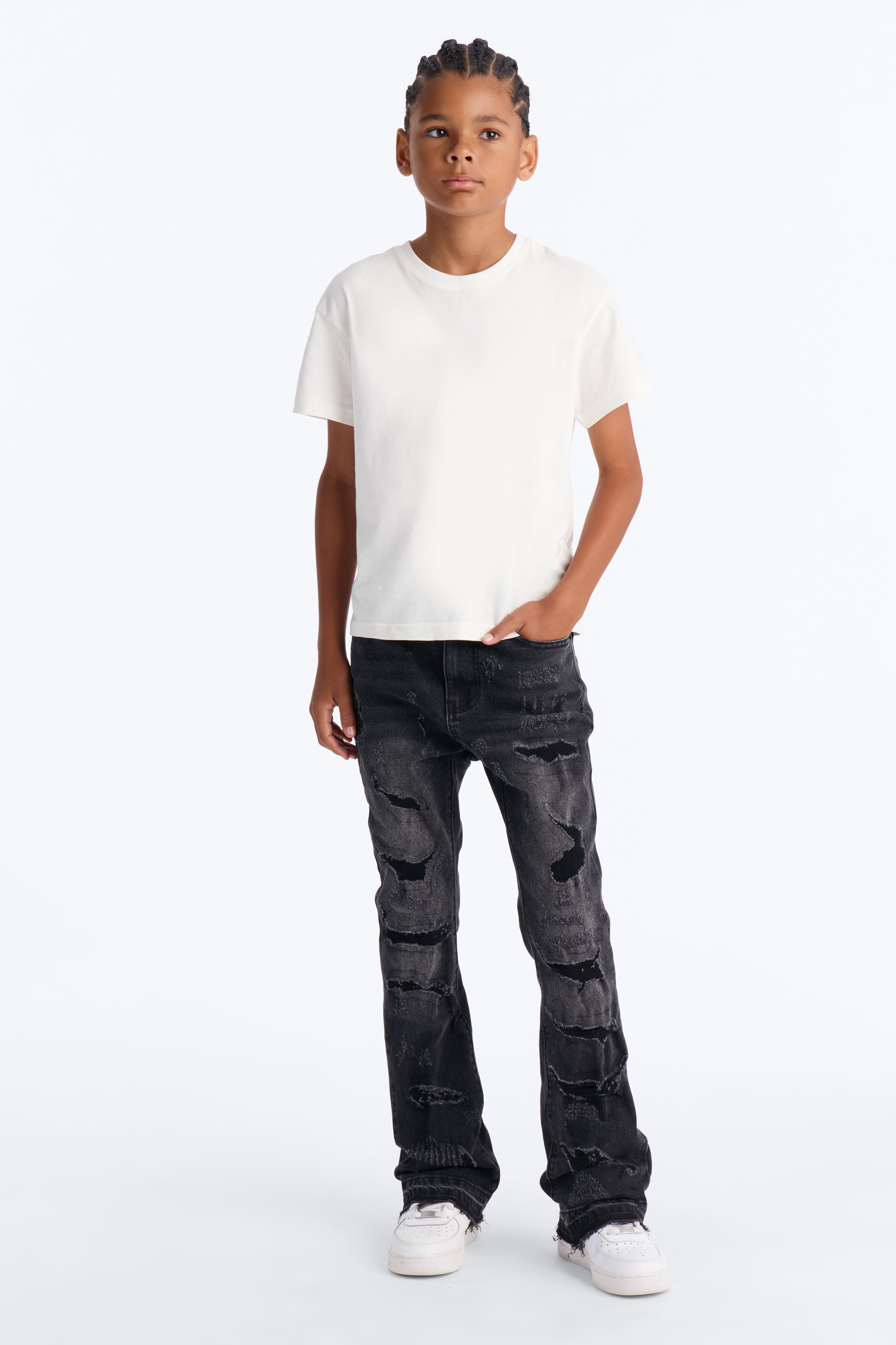 Mini Cuff Me Stacked Skinny Flared Jeans - Black Wash