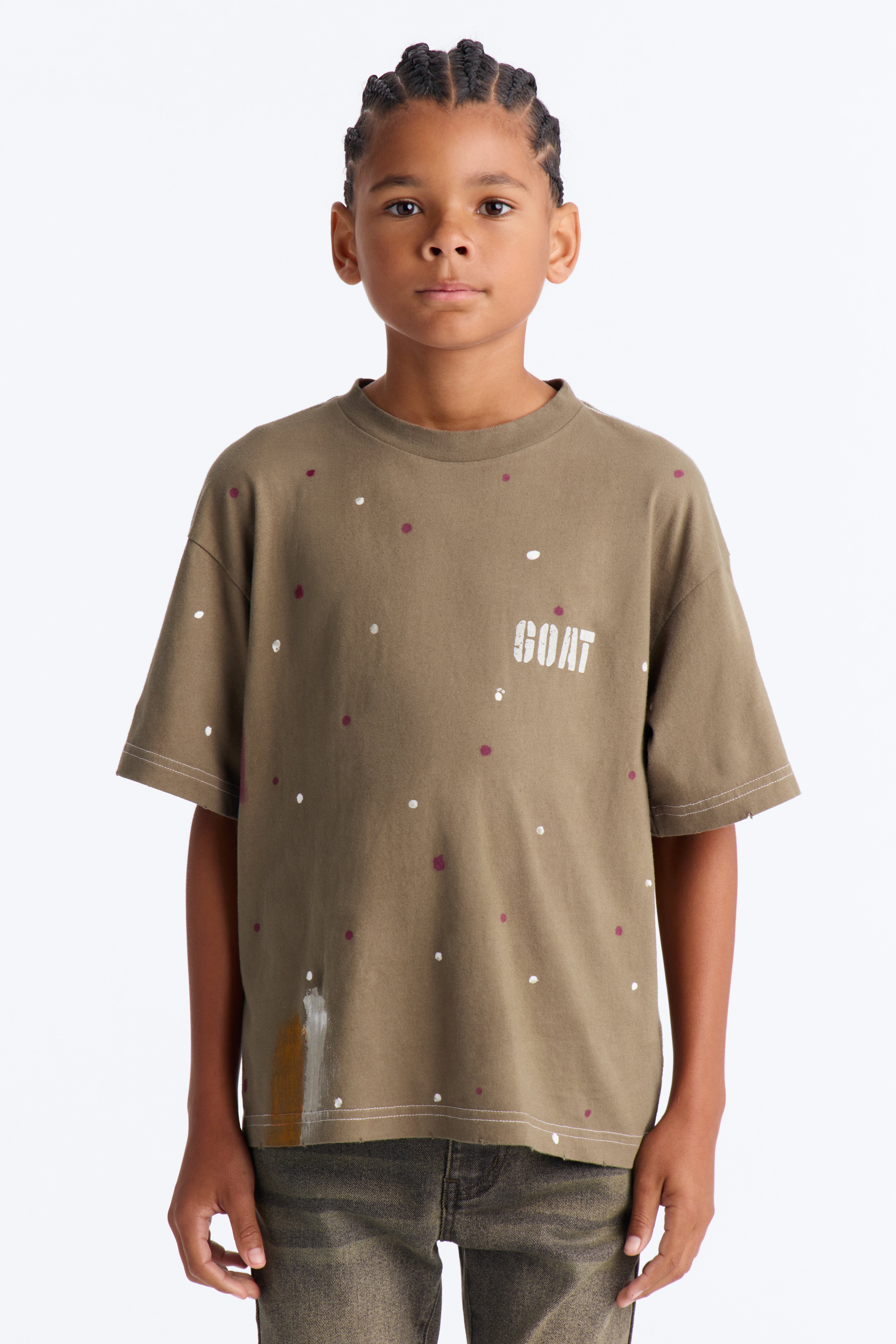 Mini GOAT Paint Splatter Oversized Short Sleeve Tee - Olive
