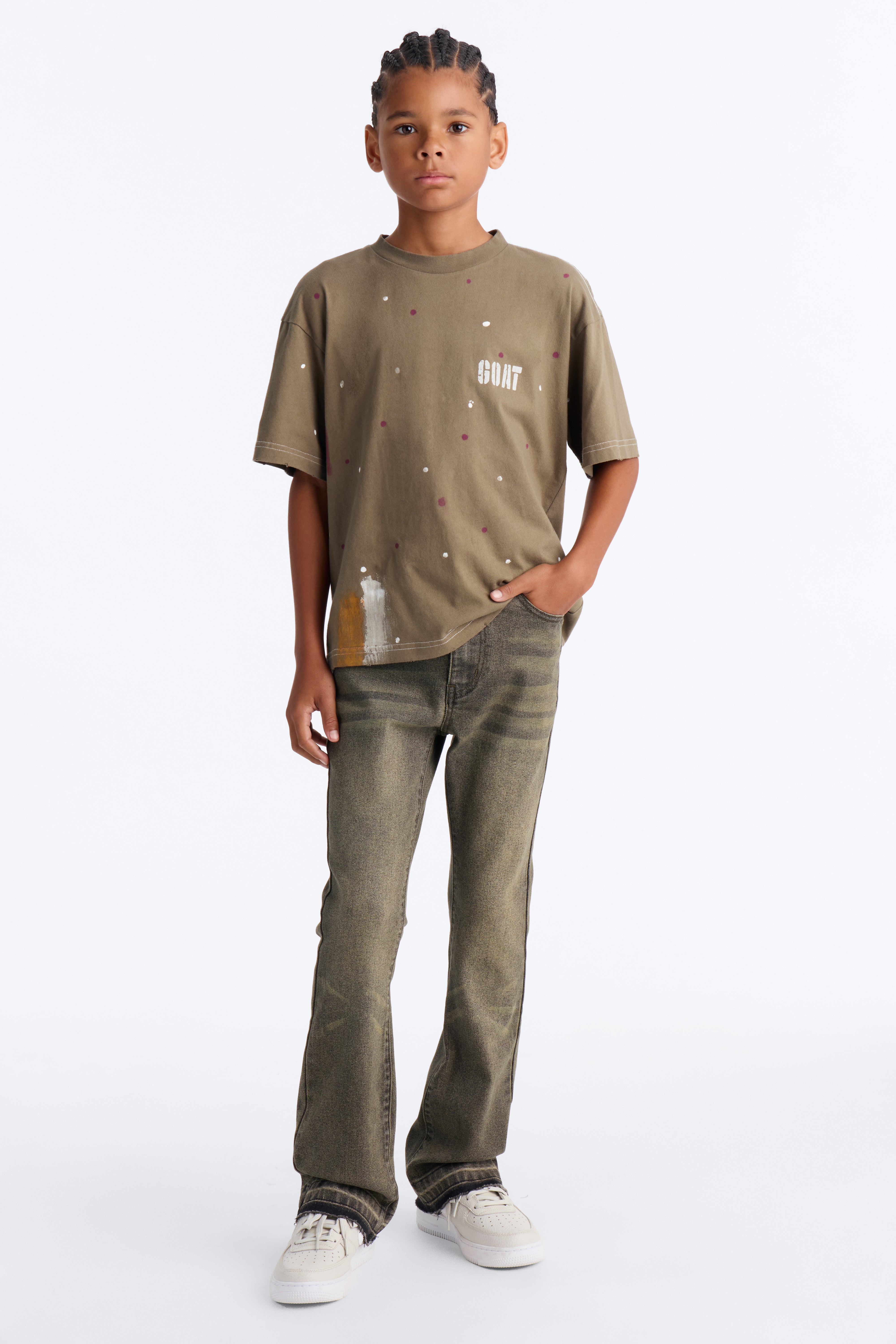 Mini GOAT Paint Splatter Oversized Short Sleeve Tee - Olive